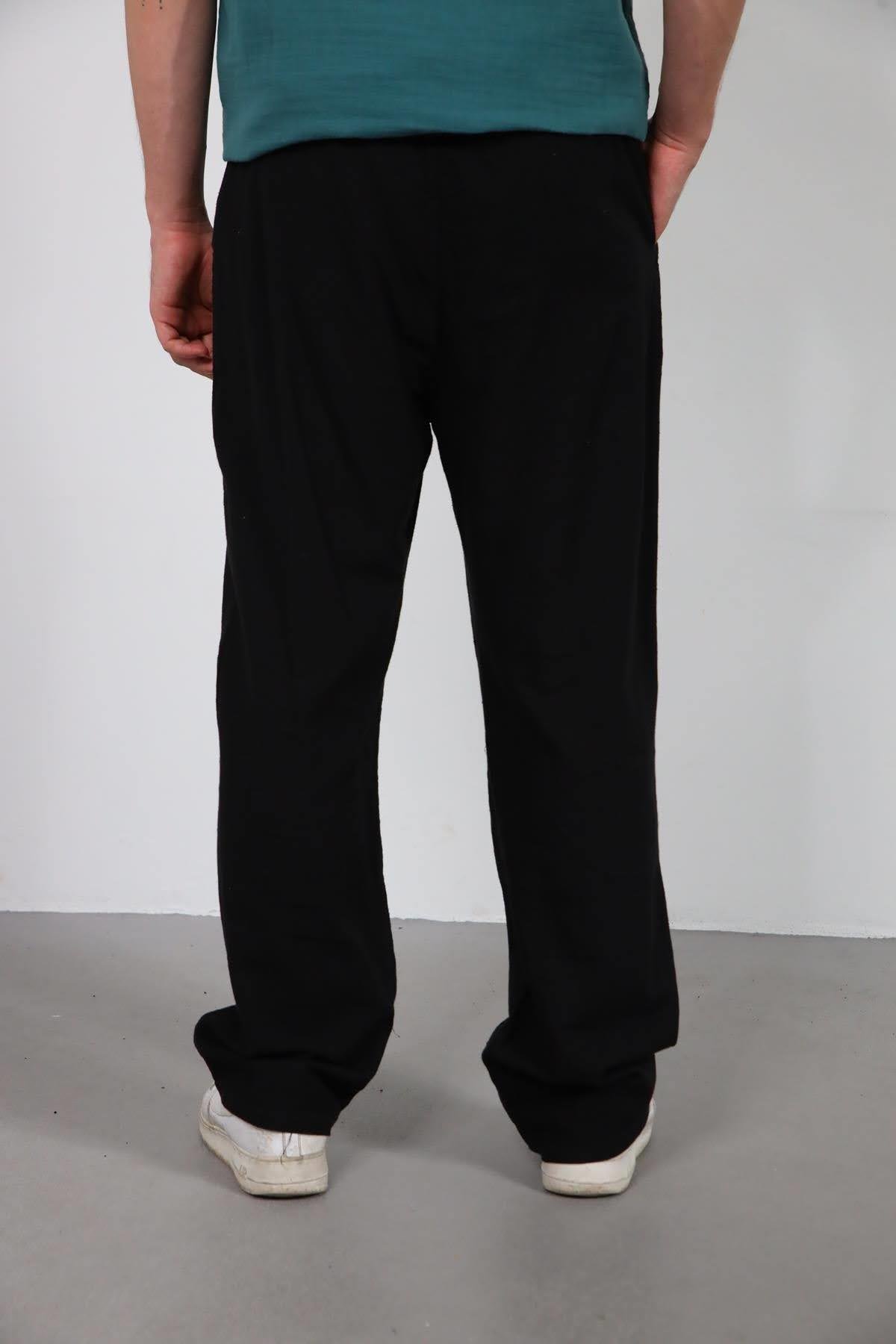  Siyah Beli Lastikli Pileli Pantolon