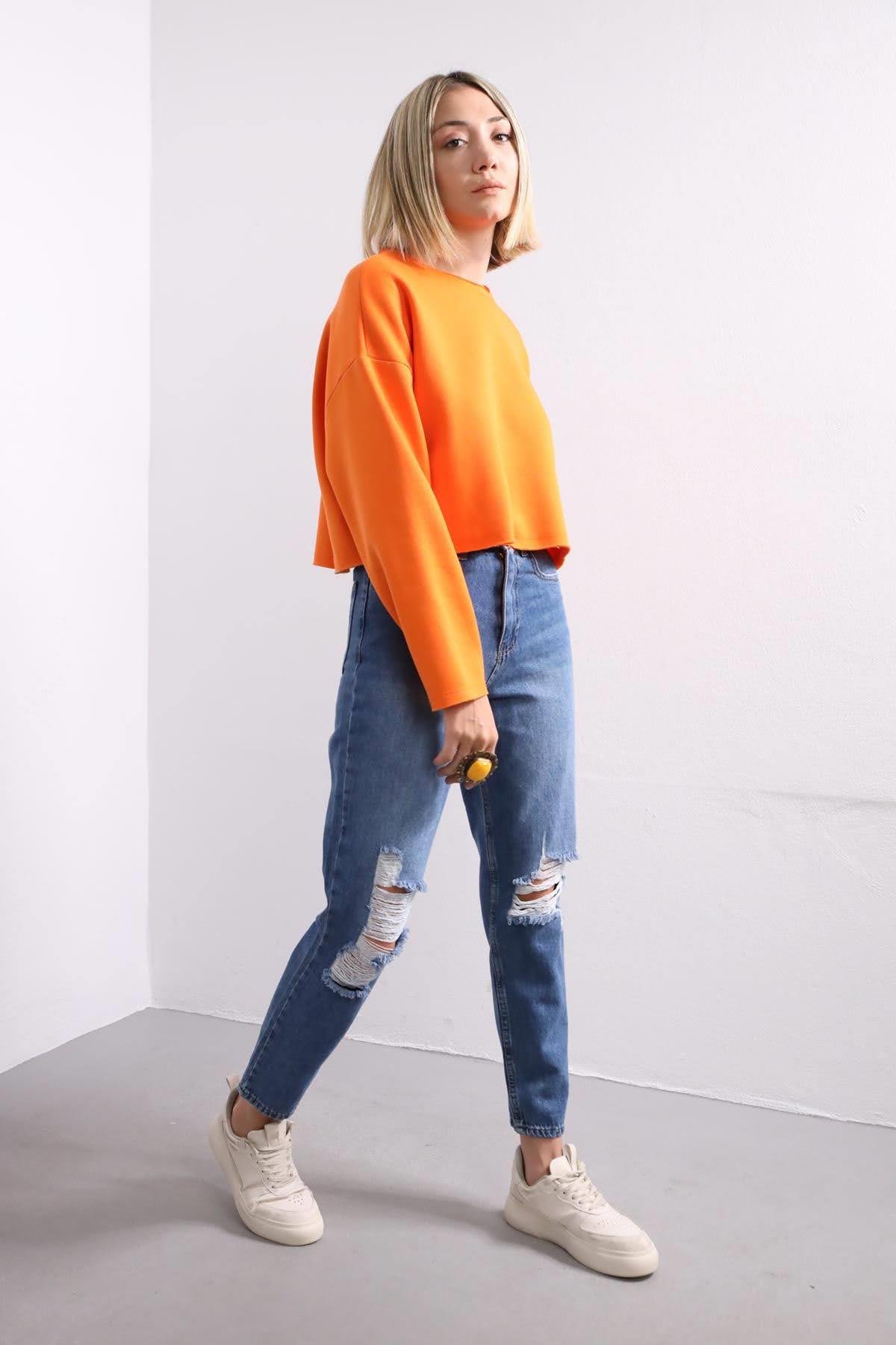  Turuncu Salaş Crop Sweat