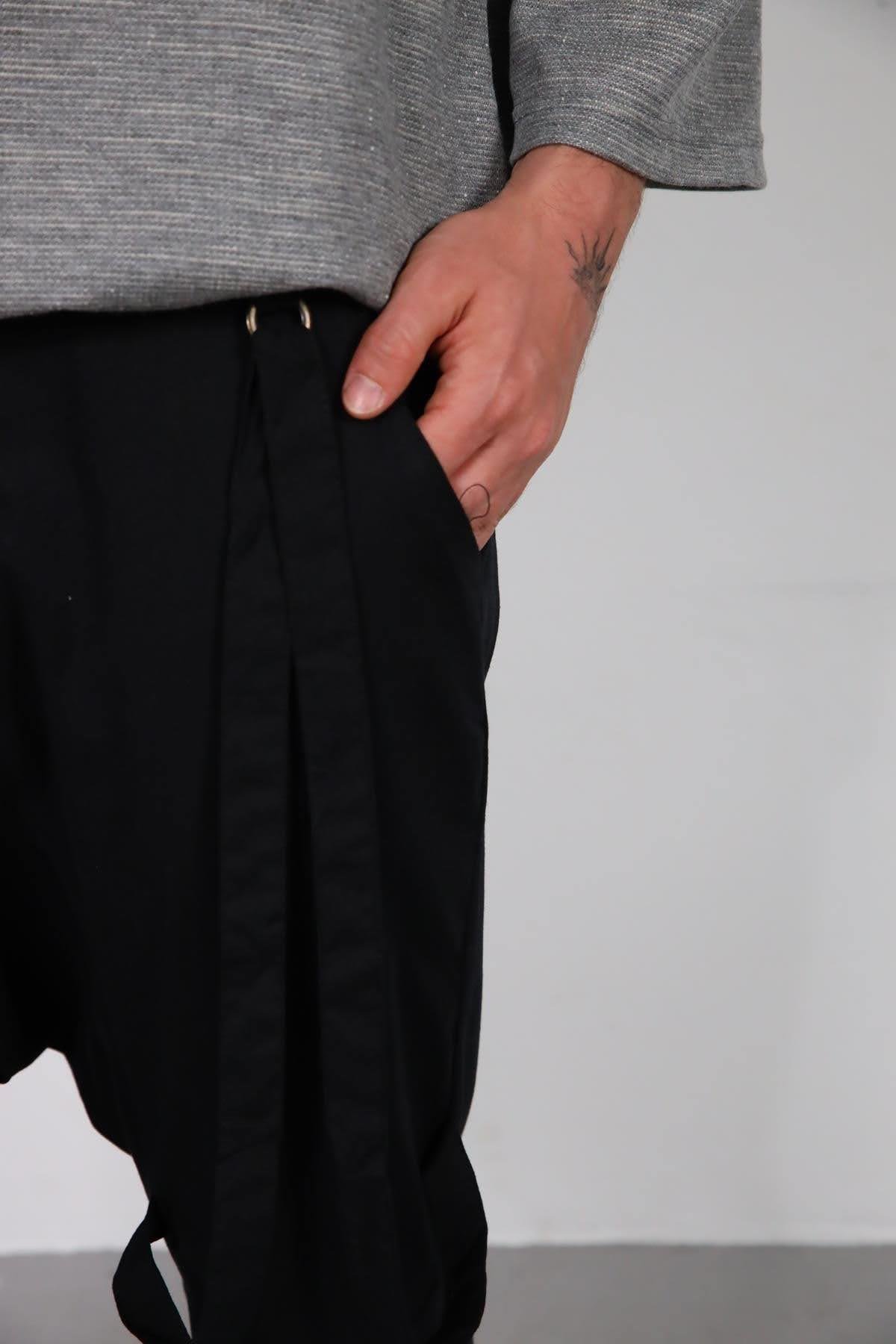  Siyah Düz Paça Kordon Detaylı Şalvar Pantolon