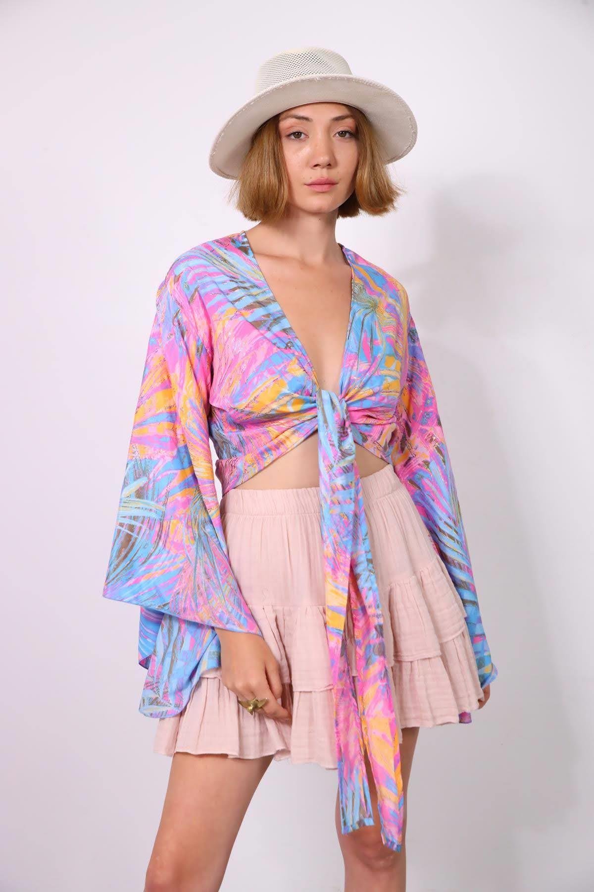 Pembe Yarasa Kol İpek Bolero - Şaman Butik Pembe Yarasa Kol İpek Bolero