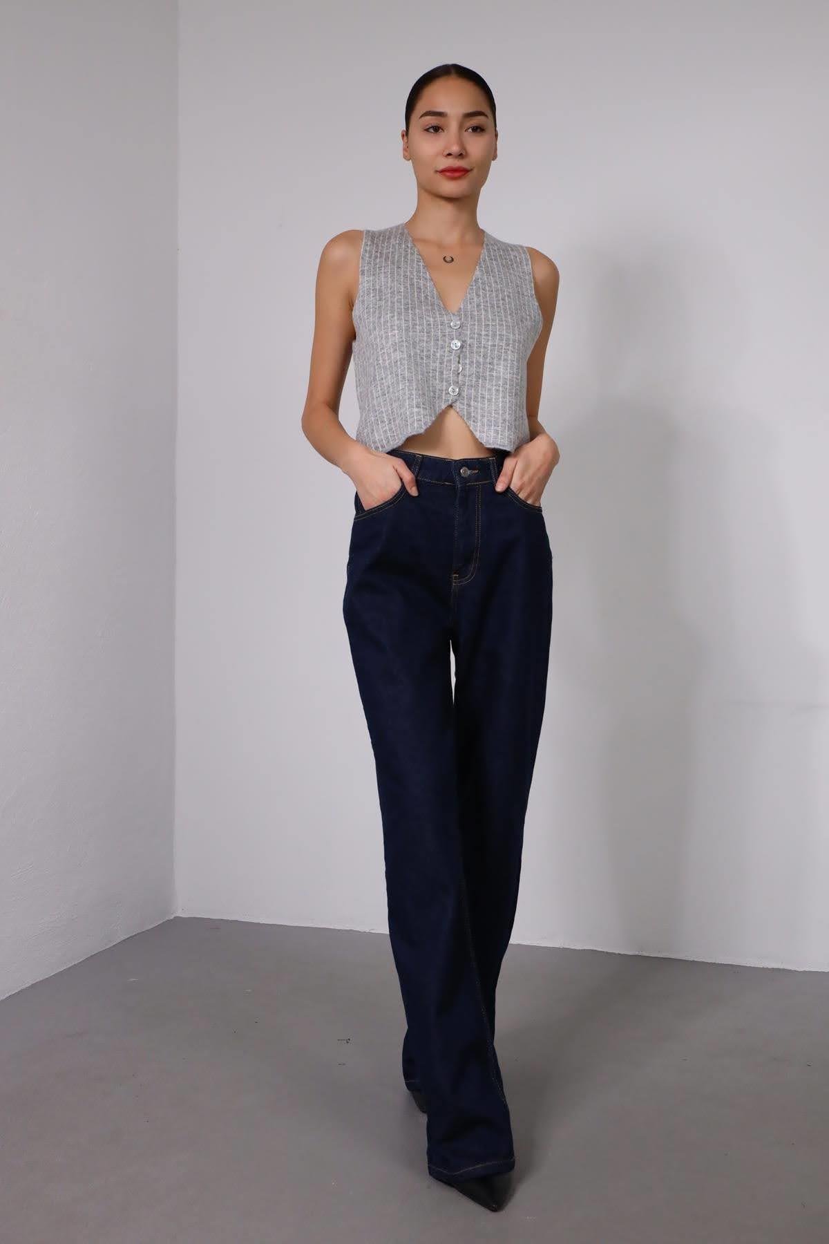 Lacivert Palazzo Kot Pantolon - Şaman Butik Lacivert Palazzo Kot Pantolon