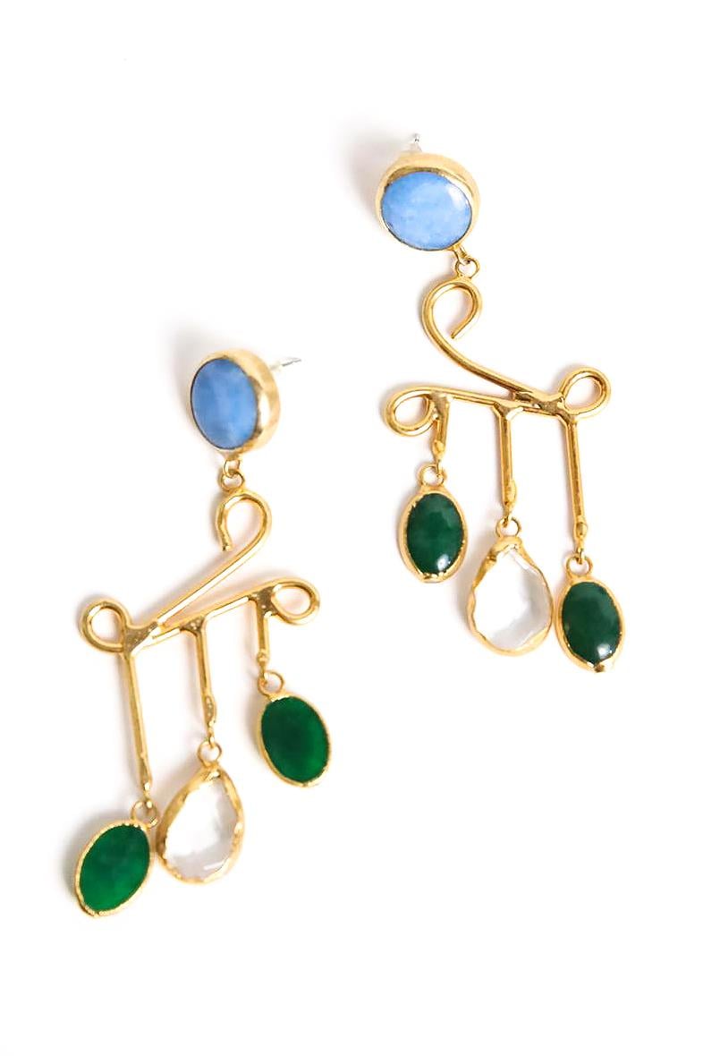  Altın Kaplama Tasarım Doğal Taşlı Küpe