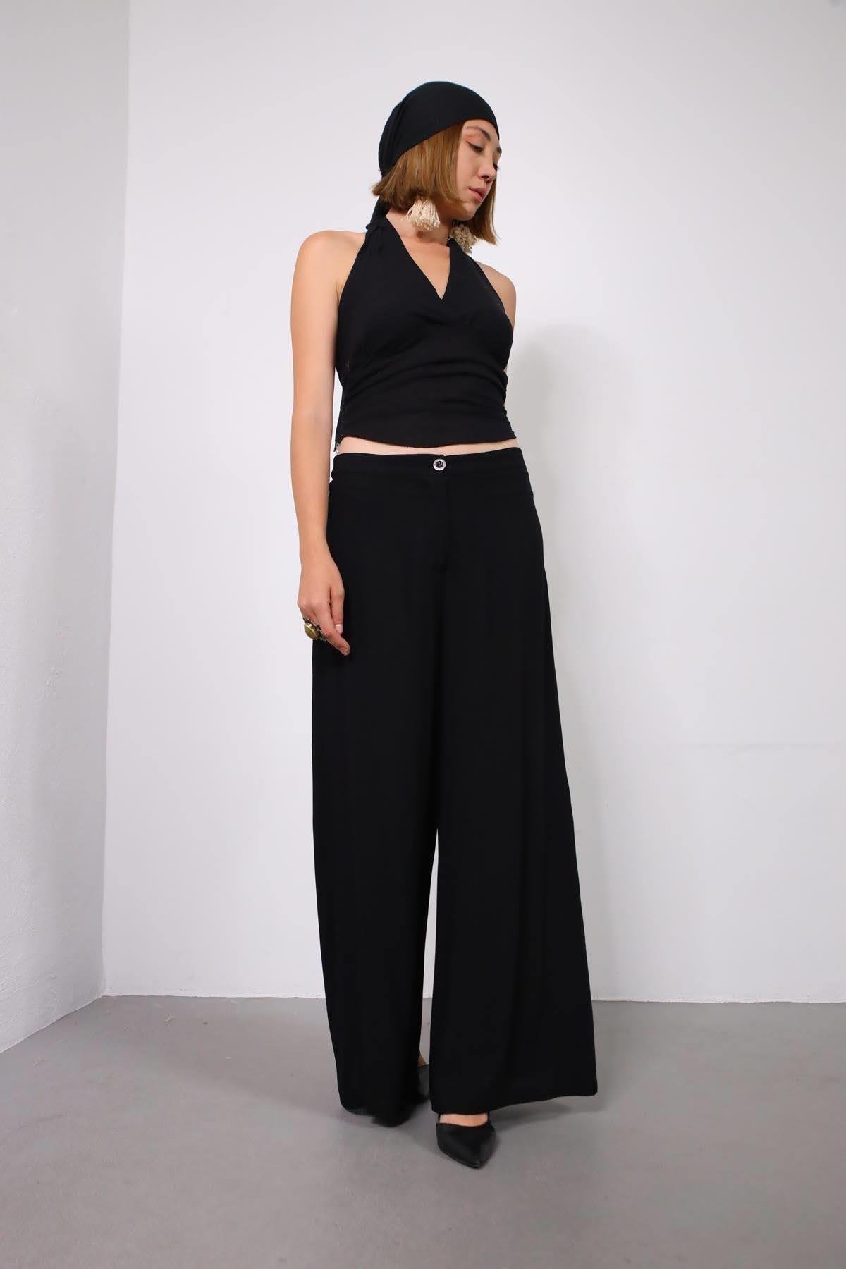 Black High Waist Trousers - Saman Butik | Boho Fashion Black High Waist Trousers