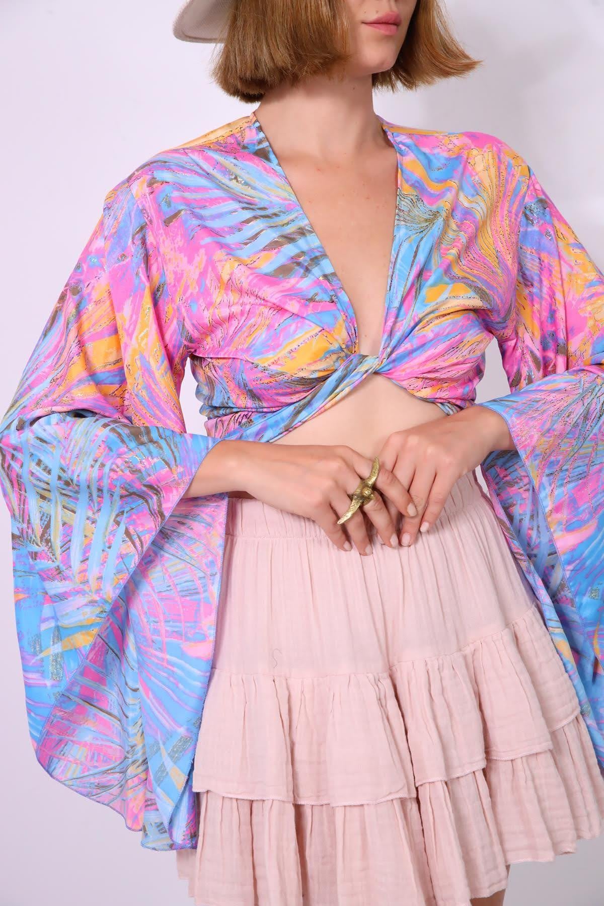 Pembe Yarasa Kol İpek Bolero - Şaman Butik Pembe Yarasa Kol İpek Bolero