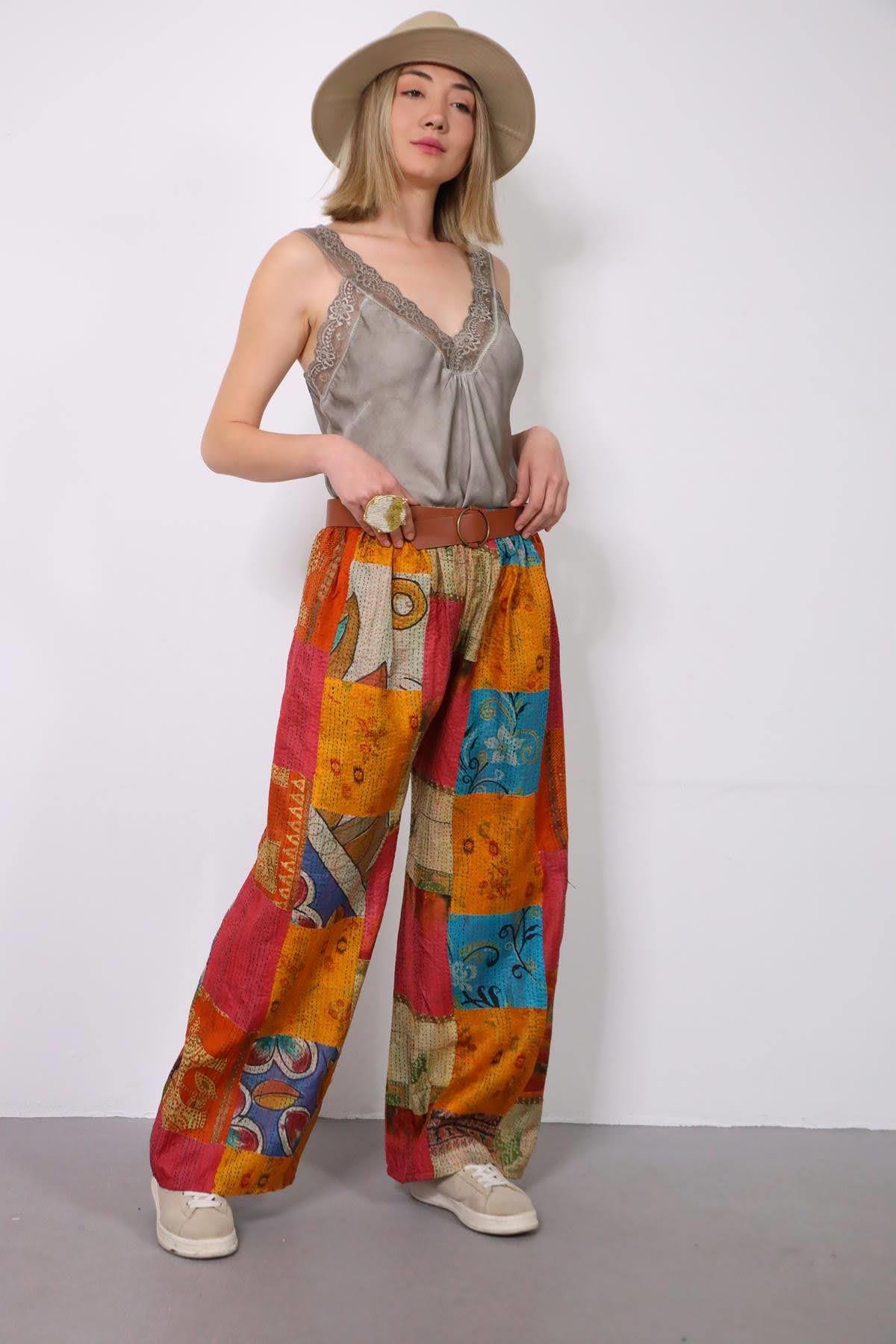  Renkli Patchwork Pantolon