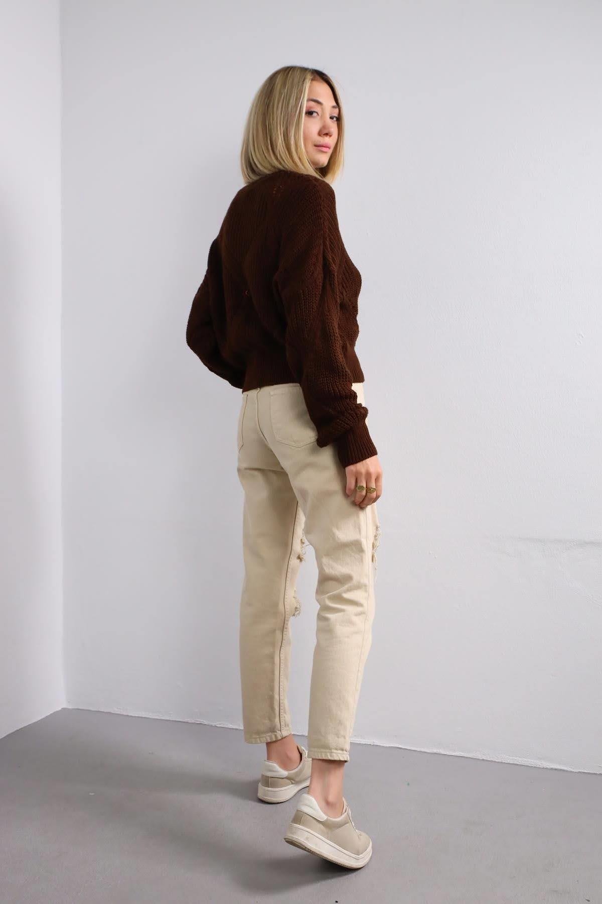 Brown Color Patterned Short Knitt Pullover Brown Color Patterned Short Knitt Pullover