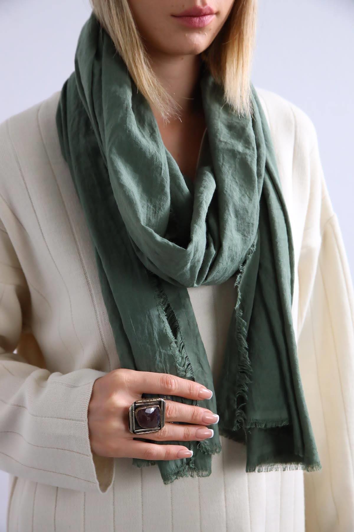 Mint Yeşili Saçaklı Pamuk Şal - Şaman Butik Mint Yeşili Saçaklı Pamuk Şal