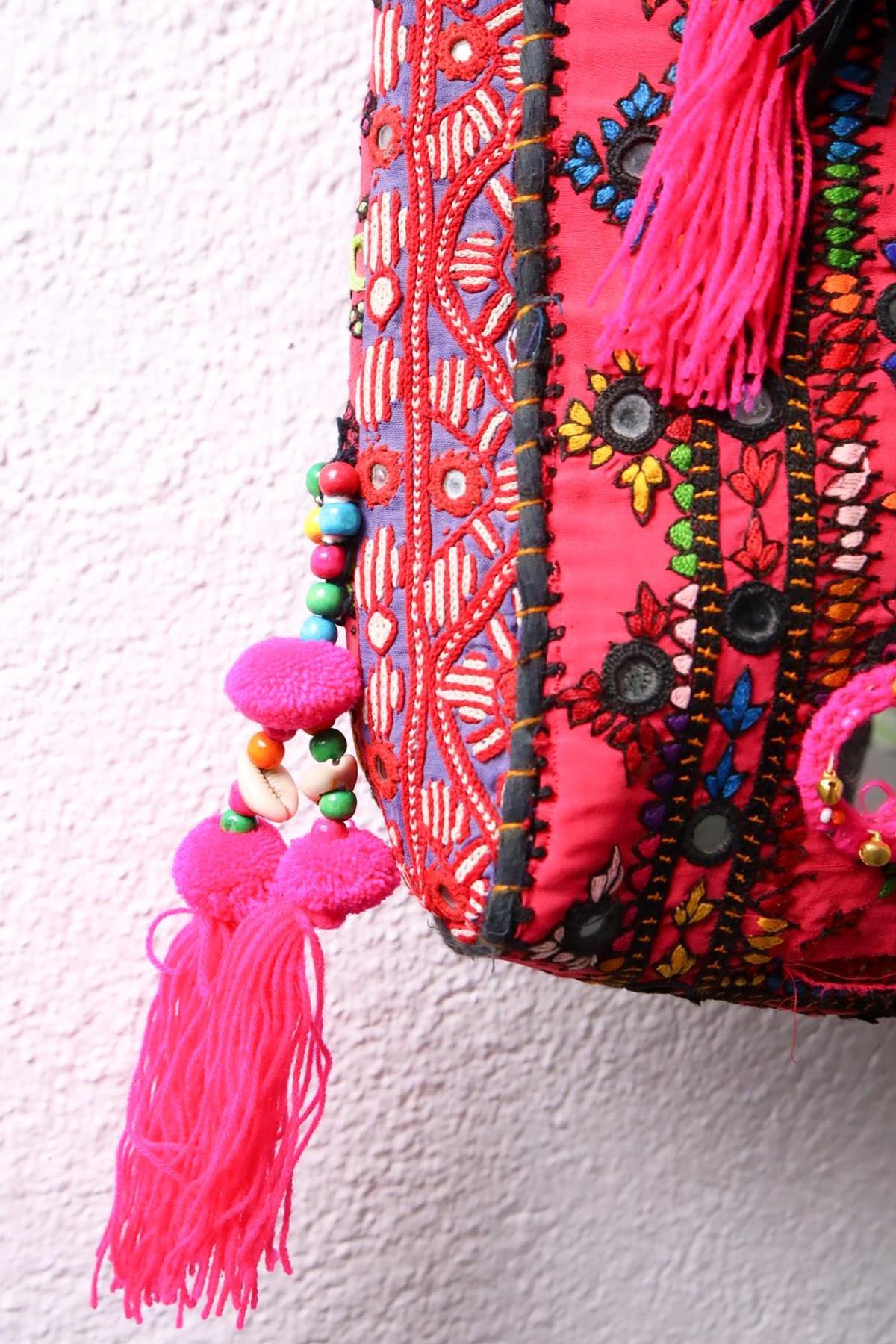  Renkli Ayna ve Deniz Kabuklu Deri Saplı Tasarım Büyük Çanta