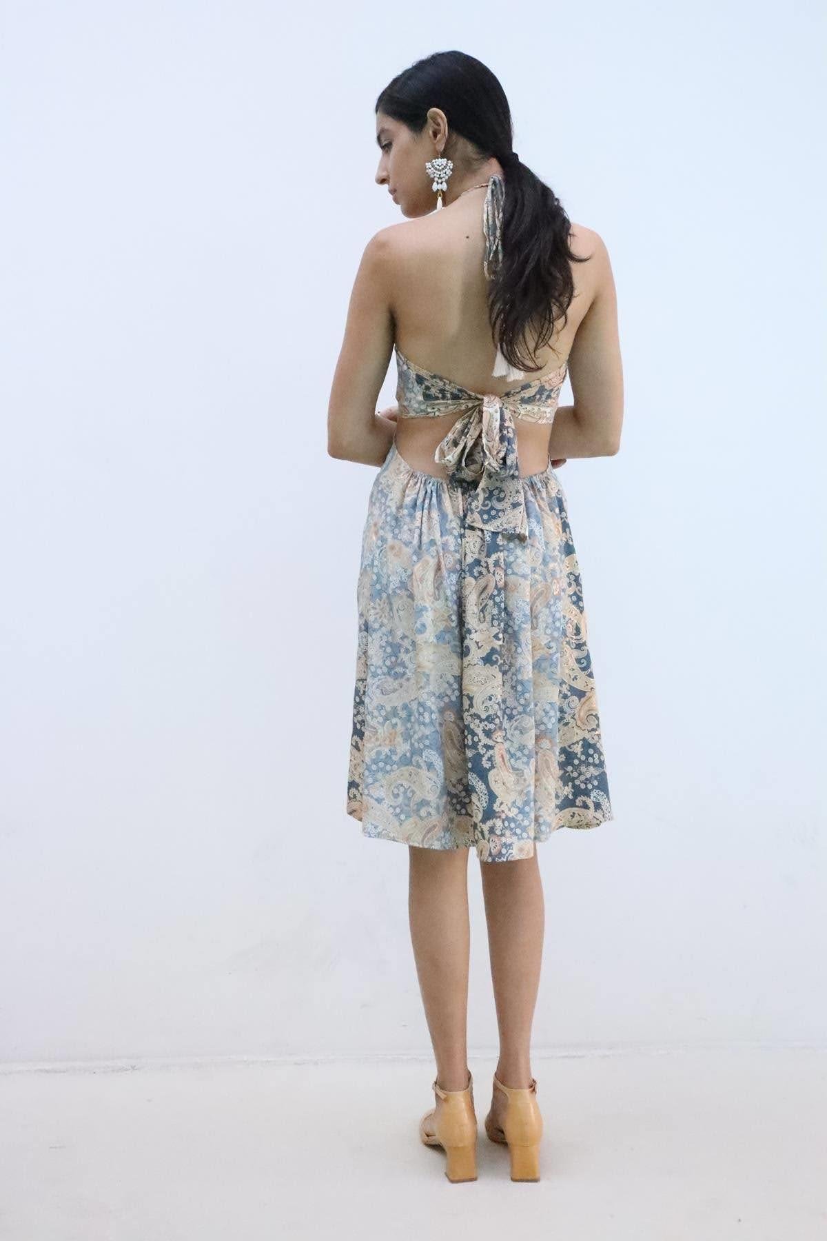  Gri Halka Detaylı Kısa İpek Elbise