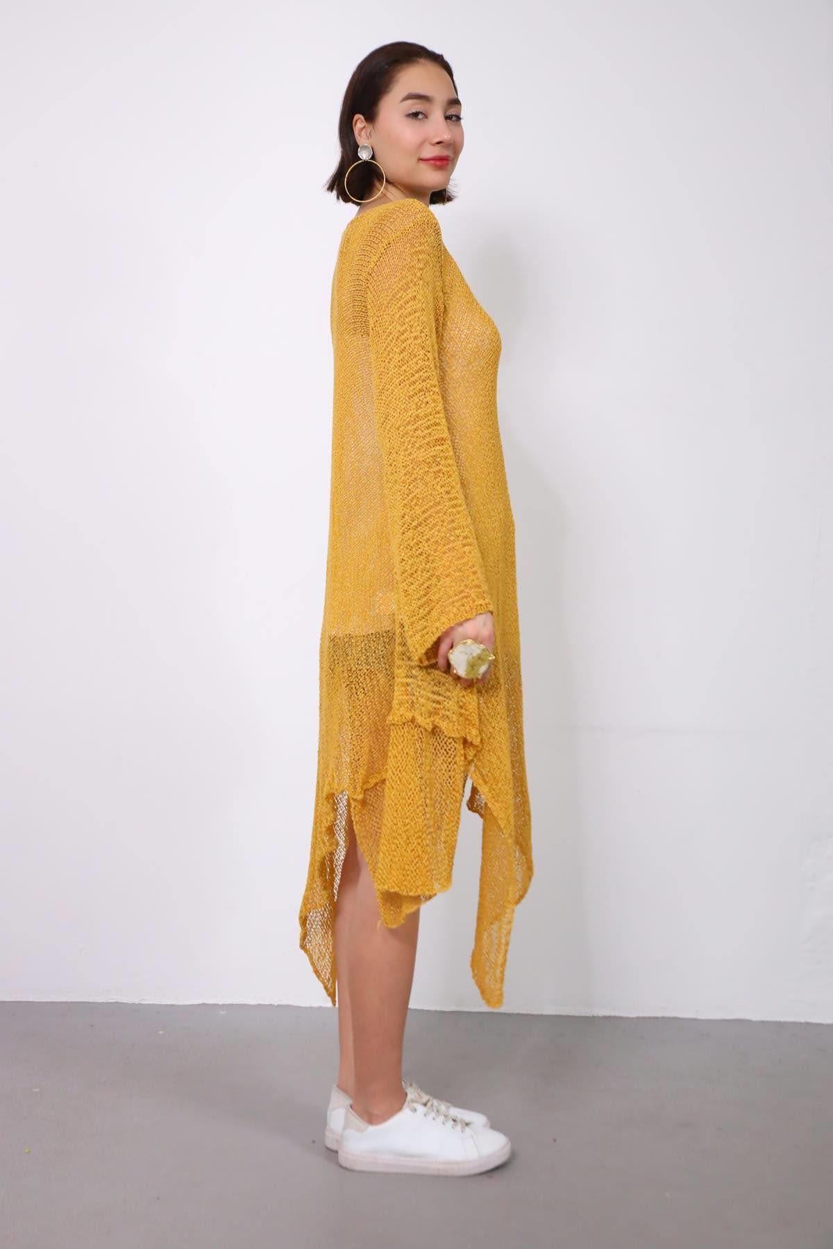 Sarı Salaş Asimetrik Kesim Merserize Bluz - Şaman Butik - Bohem Giyim ve Aksesuar | Kadın & Erkek Sarı Salaş Asimetrik Kesim Merserize Bluz