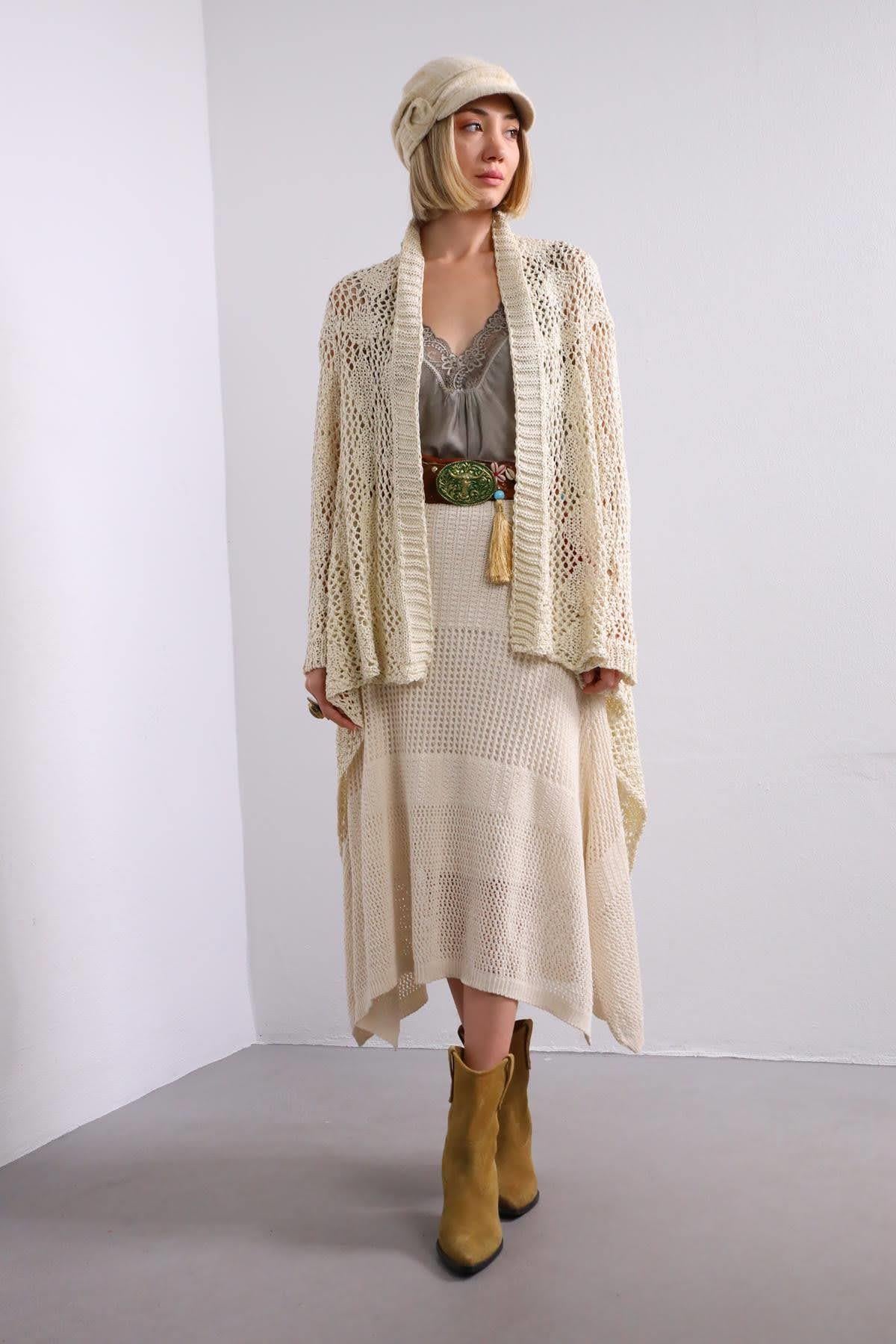  Ekru Şal Yaka File Hırka