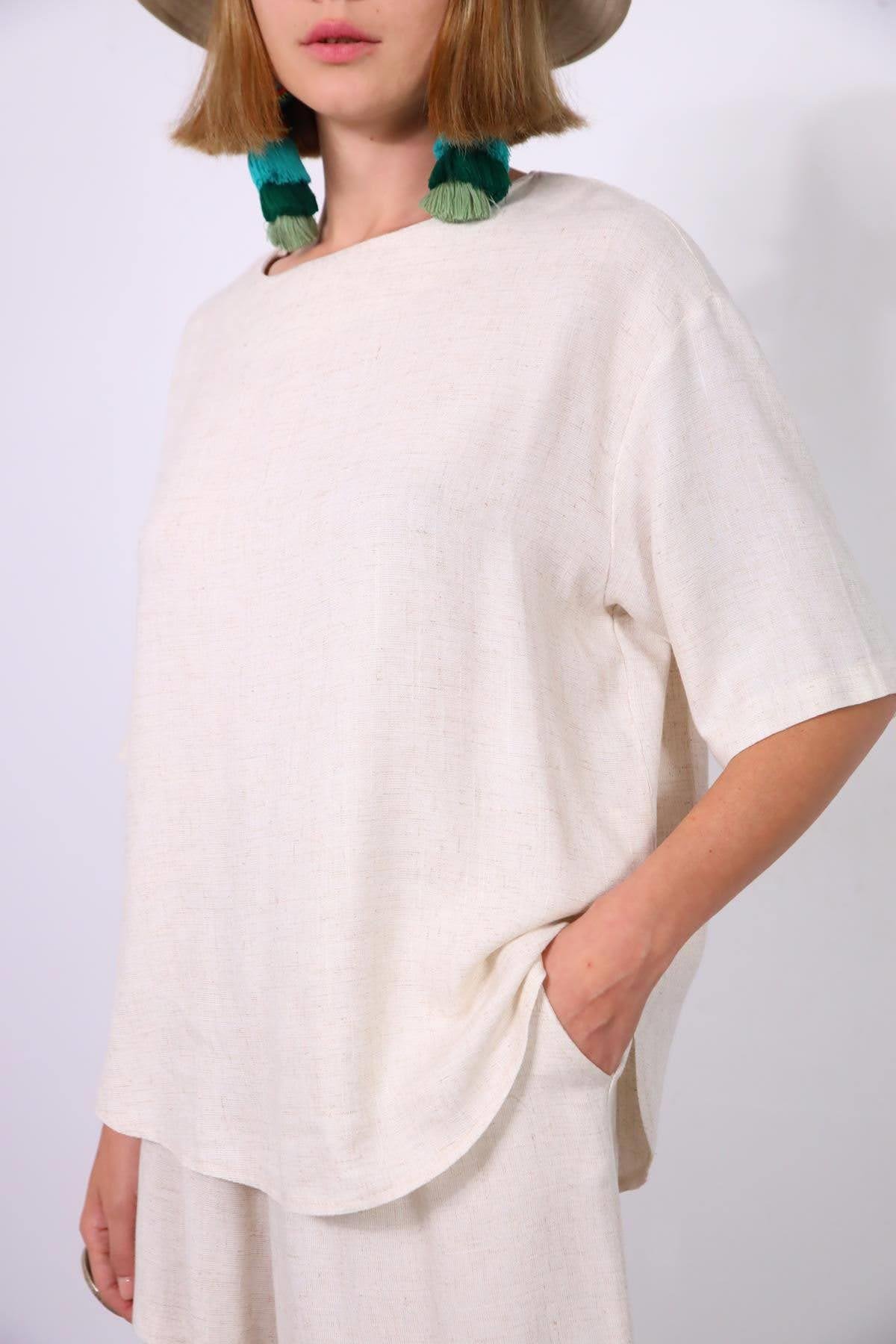  Krem Rengi Salaş Şortlu Takım