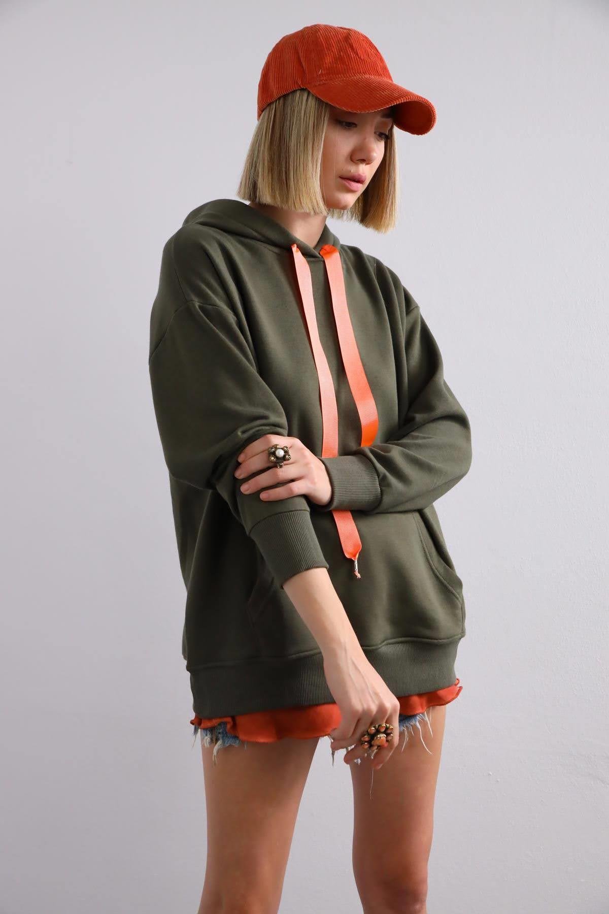 Khaki Kangaroo Pocket Hoodie - Saman Butik | Shop Online Khaki Kangaroo Pocket Hoodie