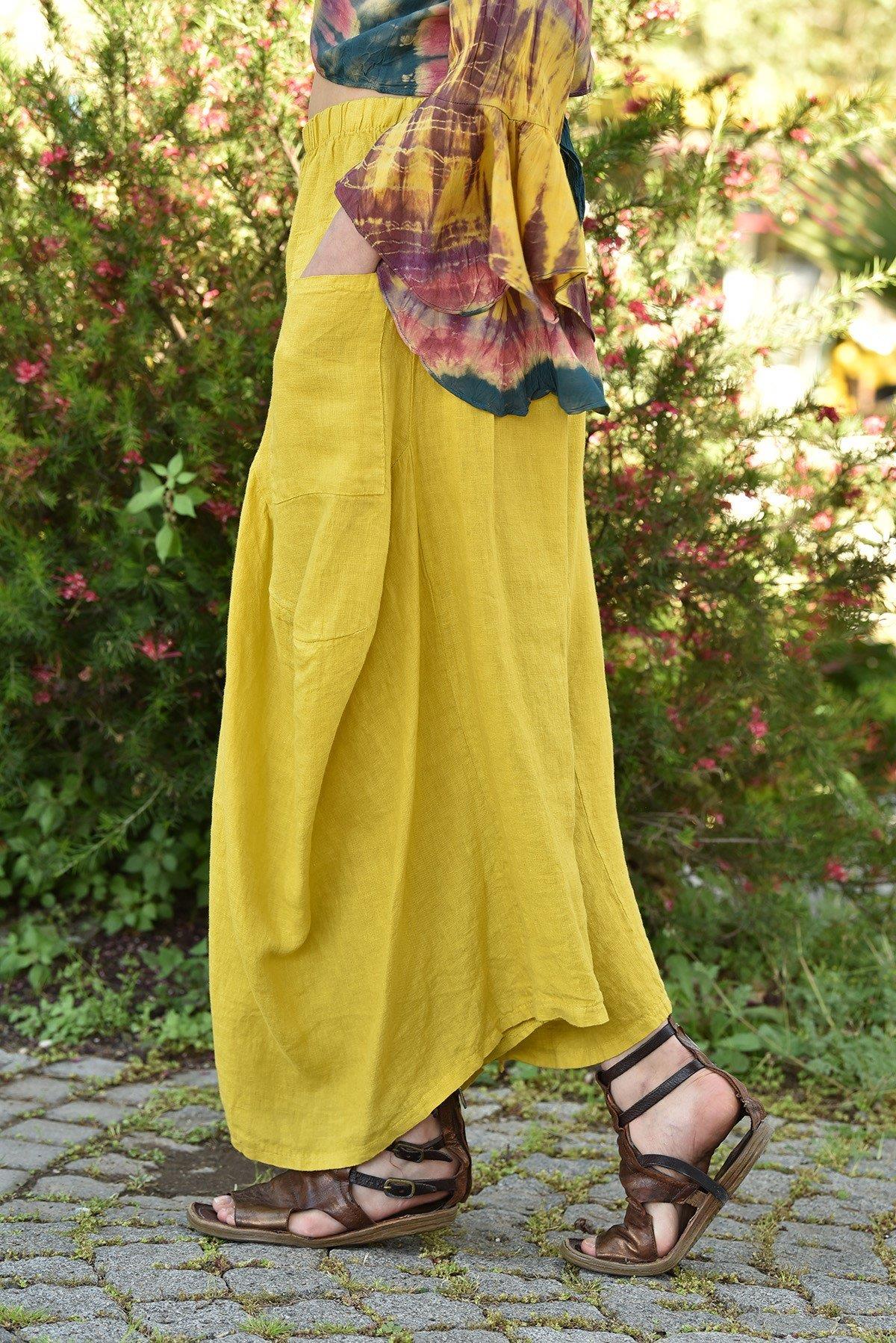  Sarı Keten Kontes Şalvar