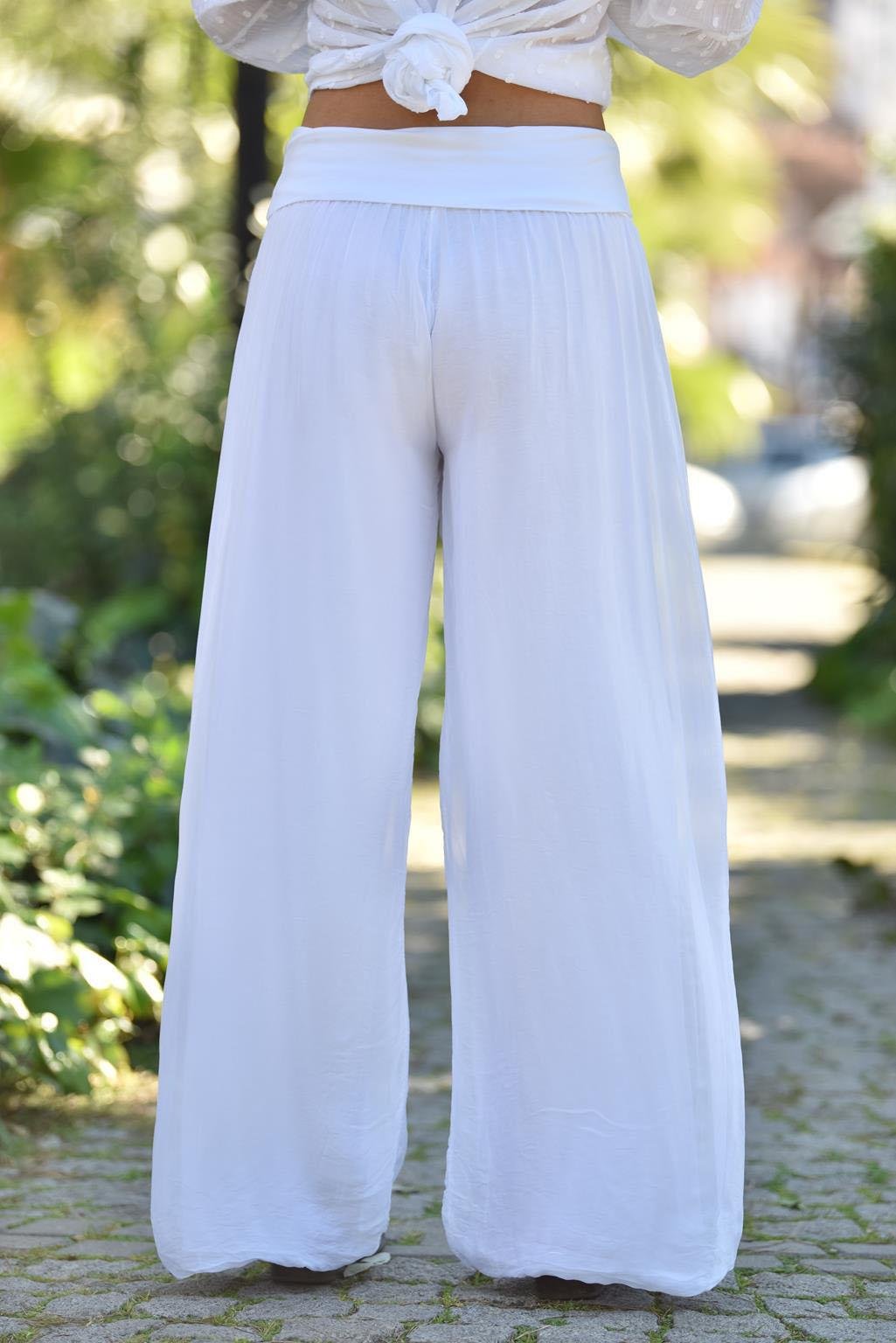 Saman Butik | Shop Online White Silk Trousers
