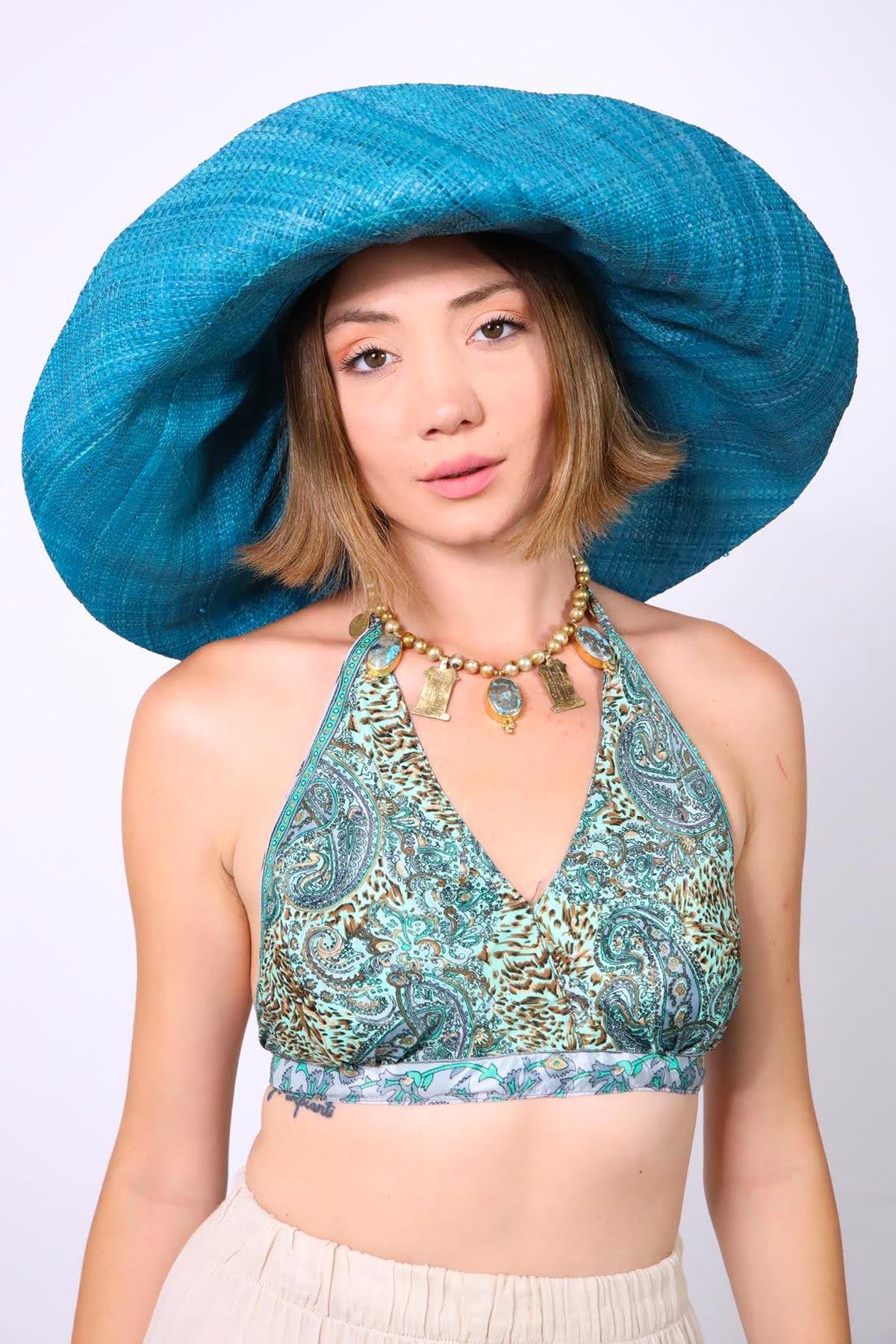  Turkuaz Rafya Şapka