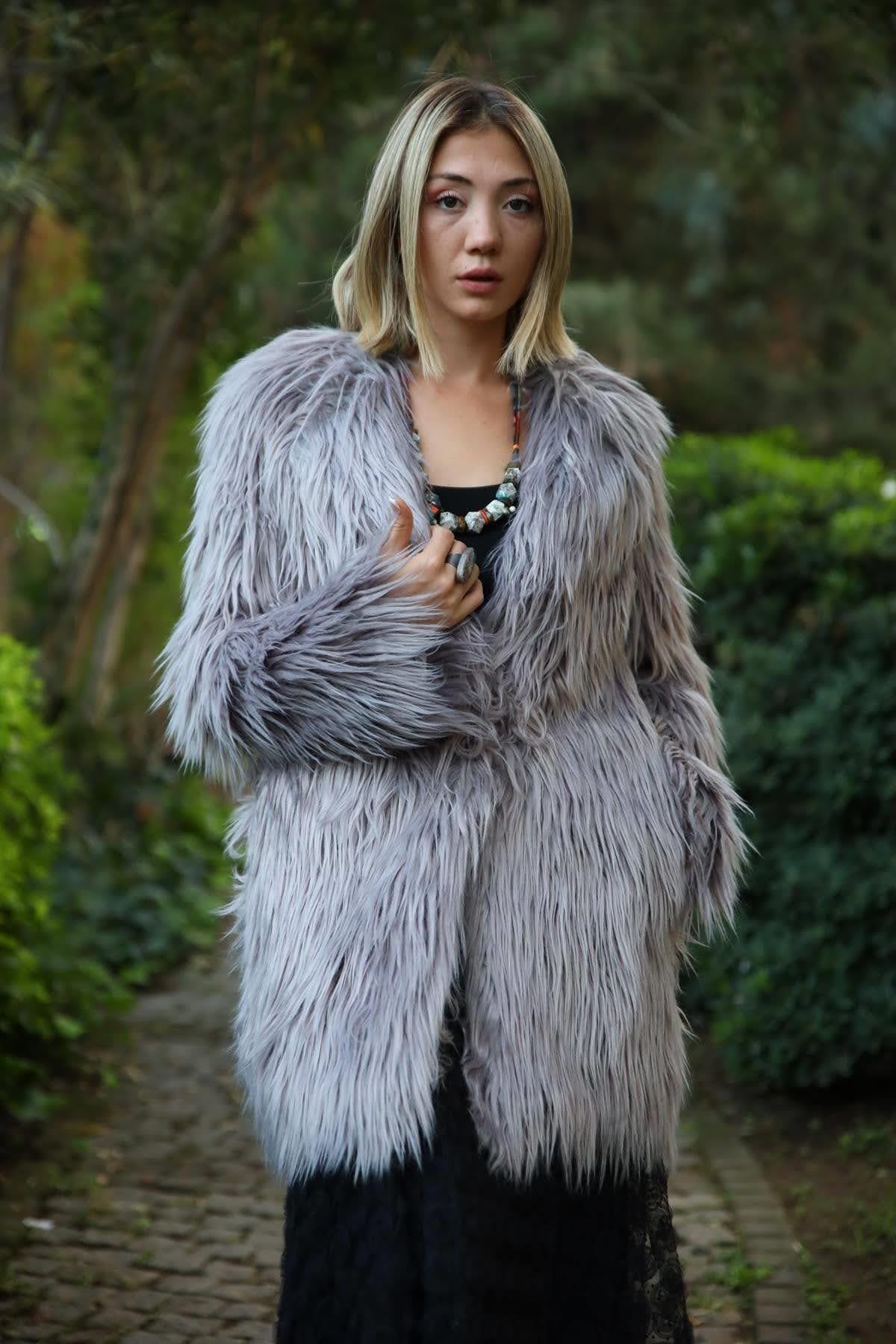 Gri Kürk Ceket - Şaman Butik Gri Kürk Ceket