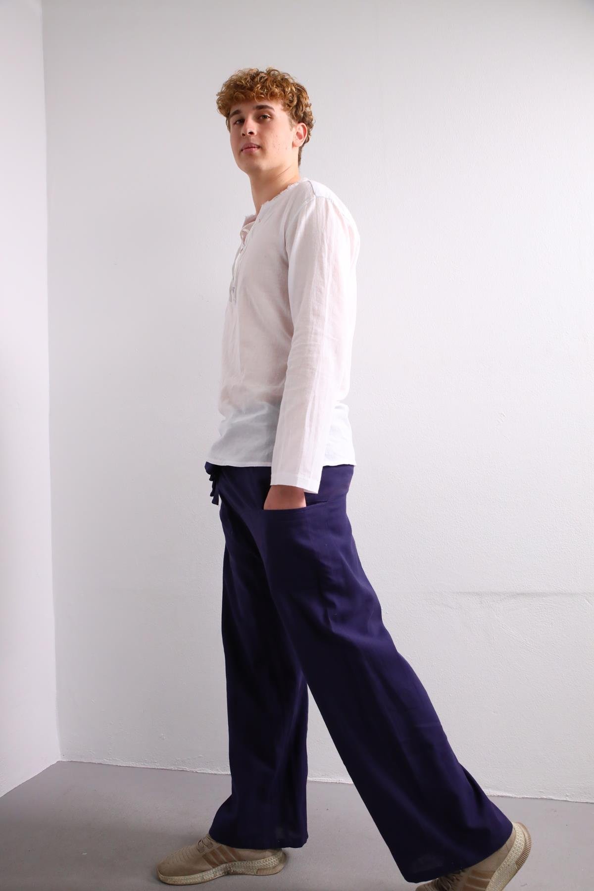  Lacivert Rahat Kesim Balıkçı Pantolon