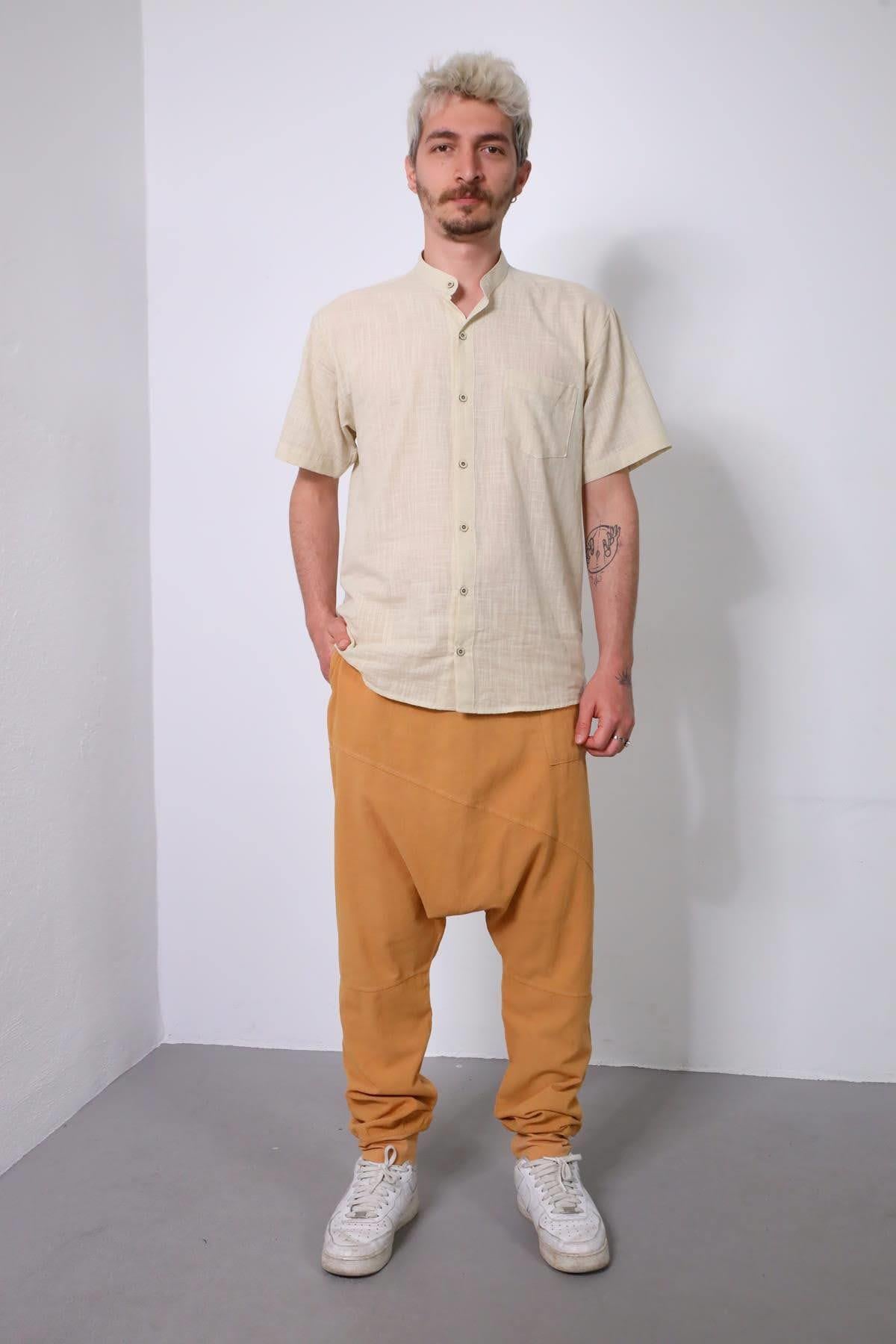 Hardal Rengi Dikiş Detaylı Raj Şalvar - Şaman Butik Hardal Rengi Dikiş Detaylı Raj Şalvar