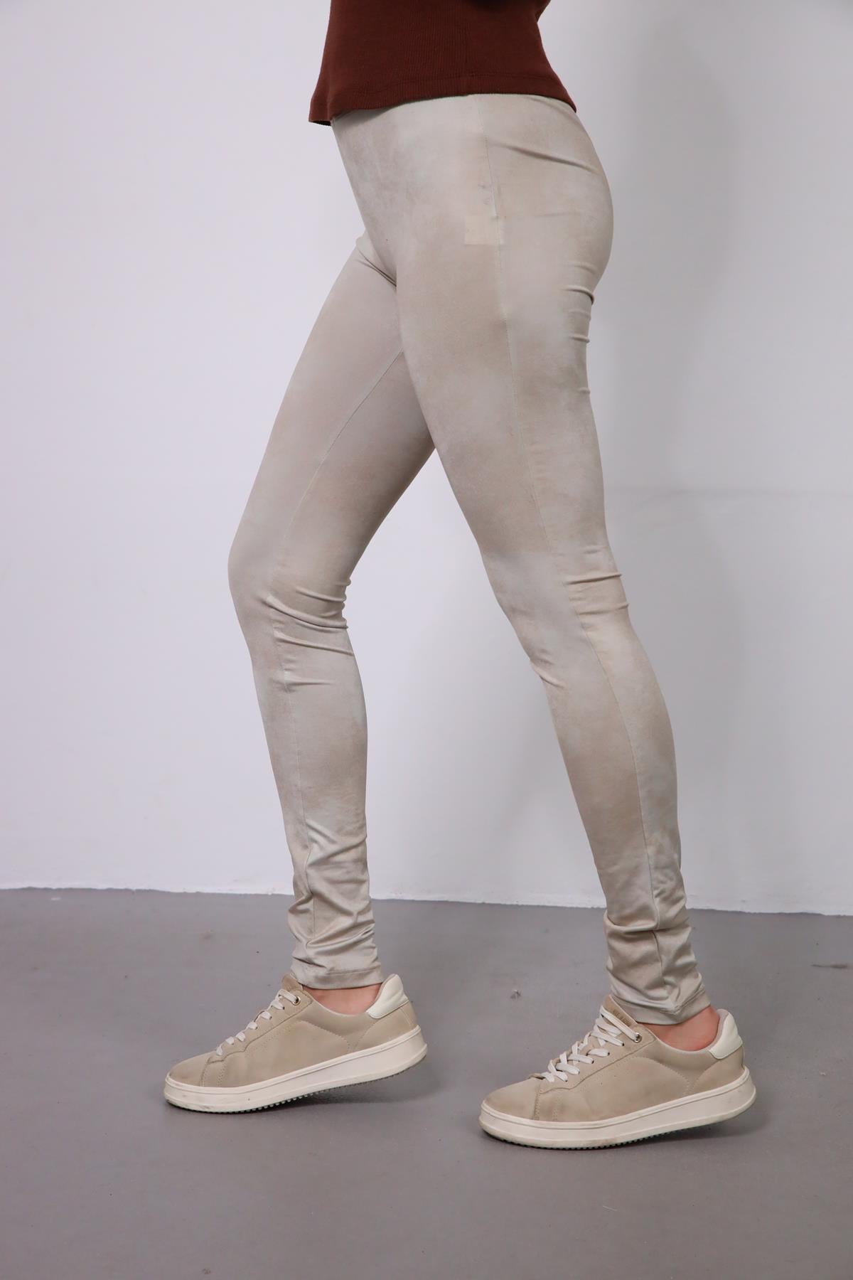  Bej Deri Görünümlü Tayt