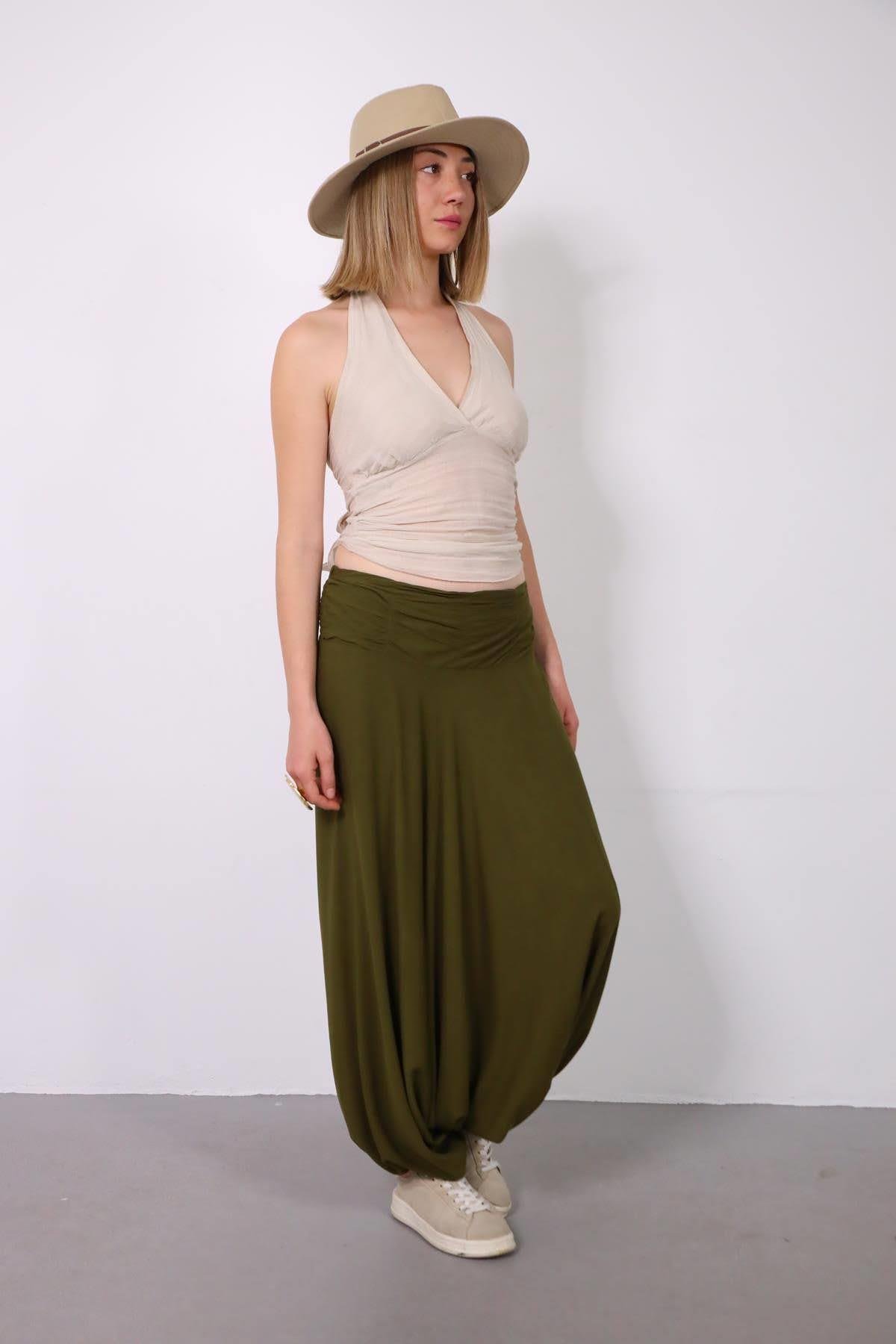  Yeşil Drape Düşük Ağlı Şalvar