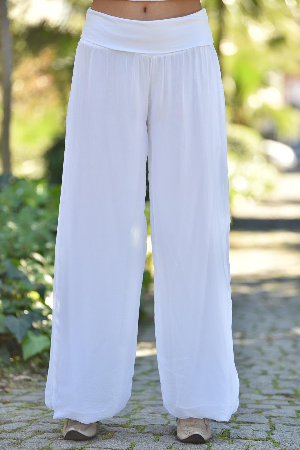 Saman Butik | Shop Online White Silk Trousers