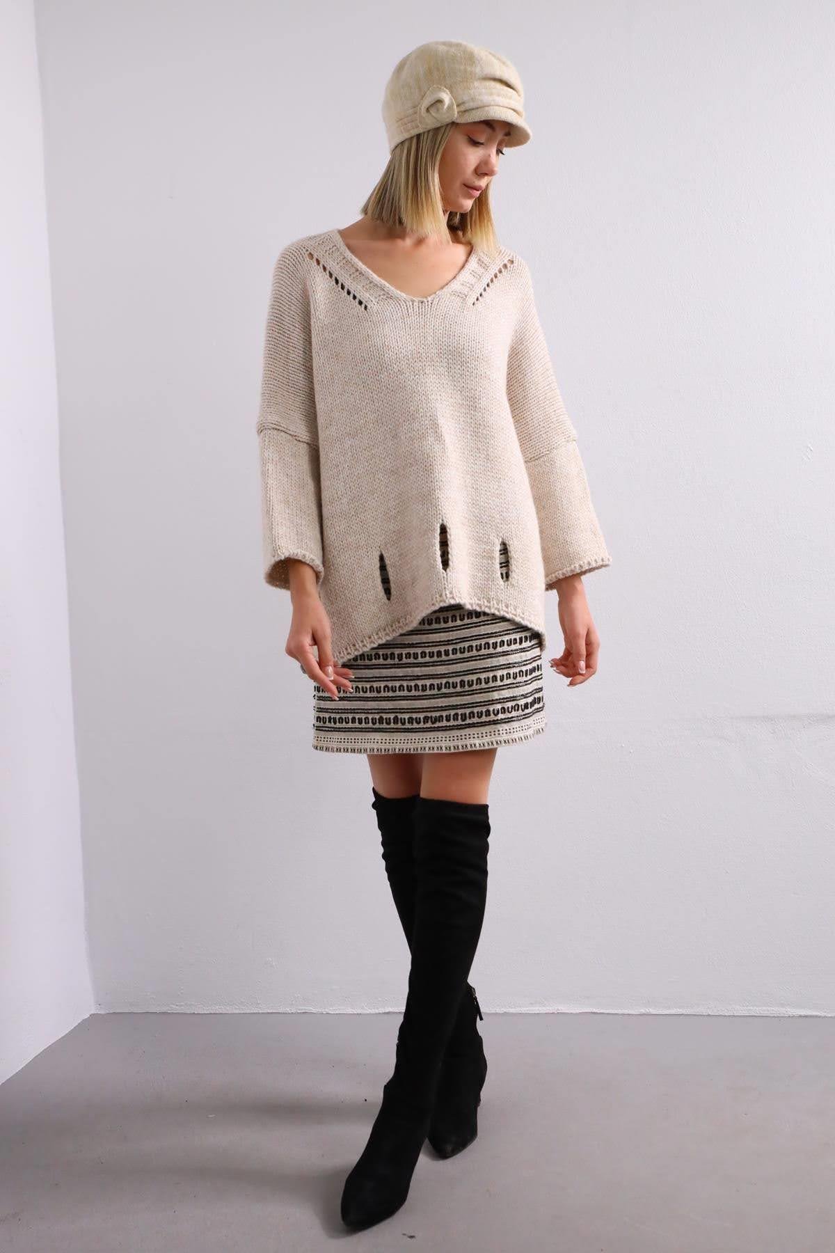 Ekru İşlemeli Bohem Etek - Şaman Butik Ekru İşlemeli Bohem Etek