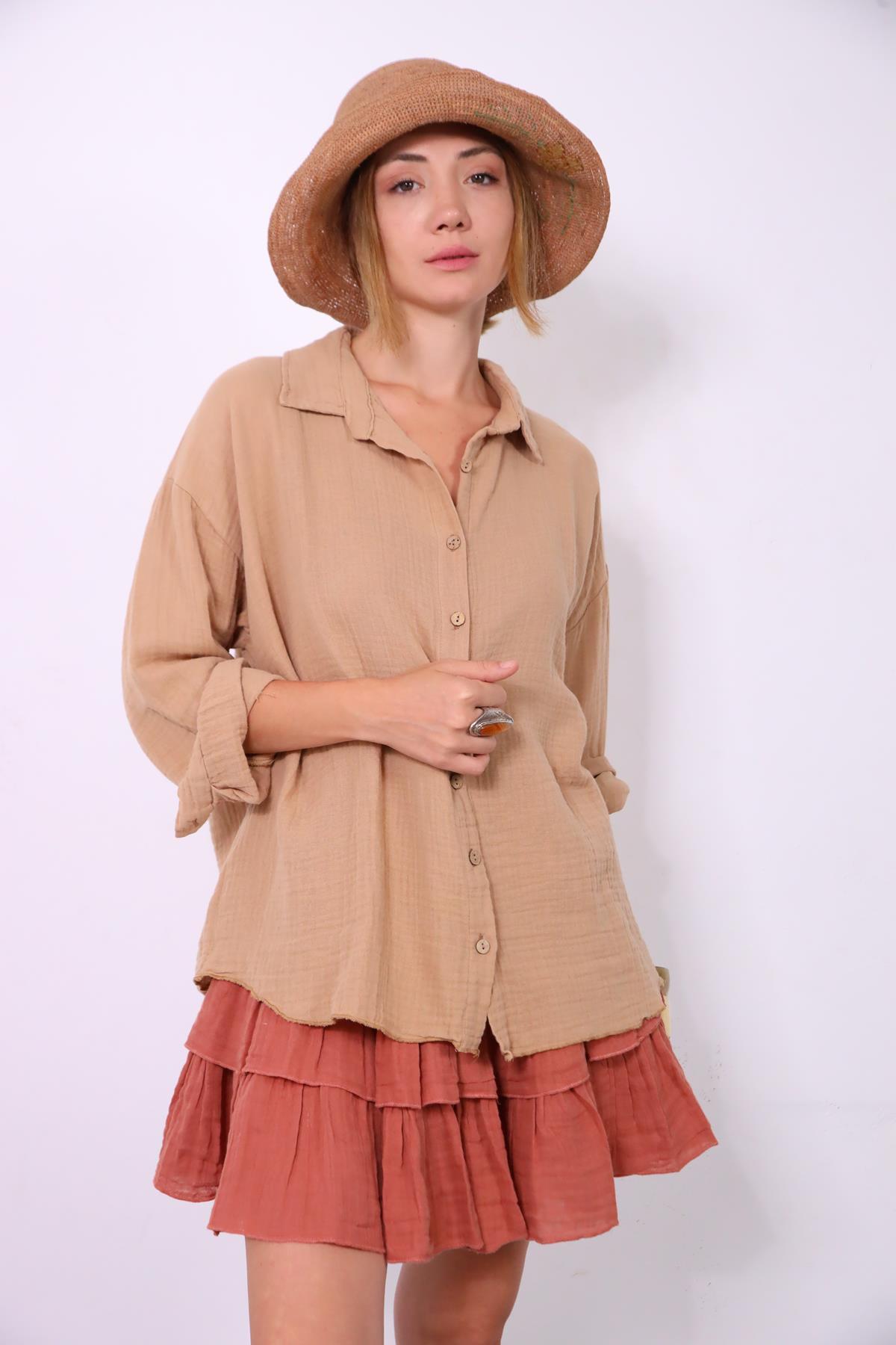  Sütlü Kahve Sırtı Püsküllü Gömlek