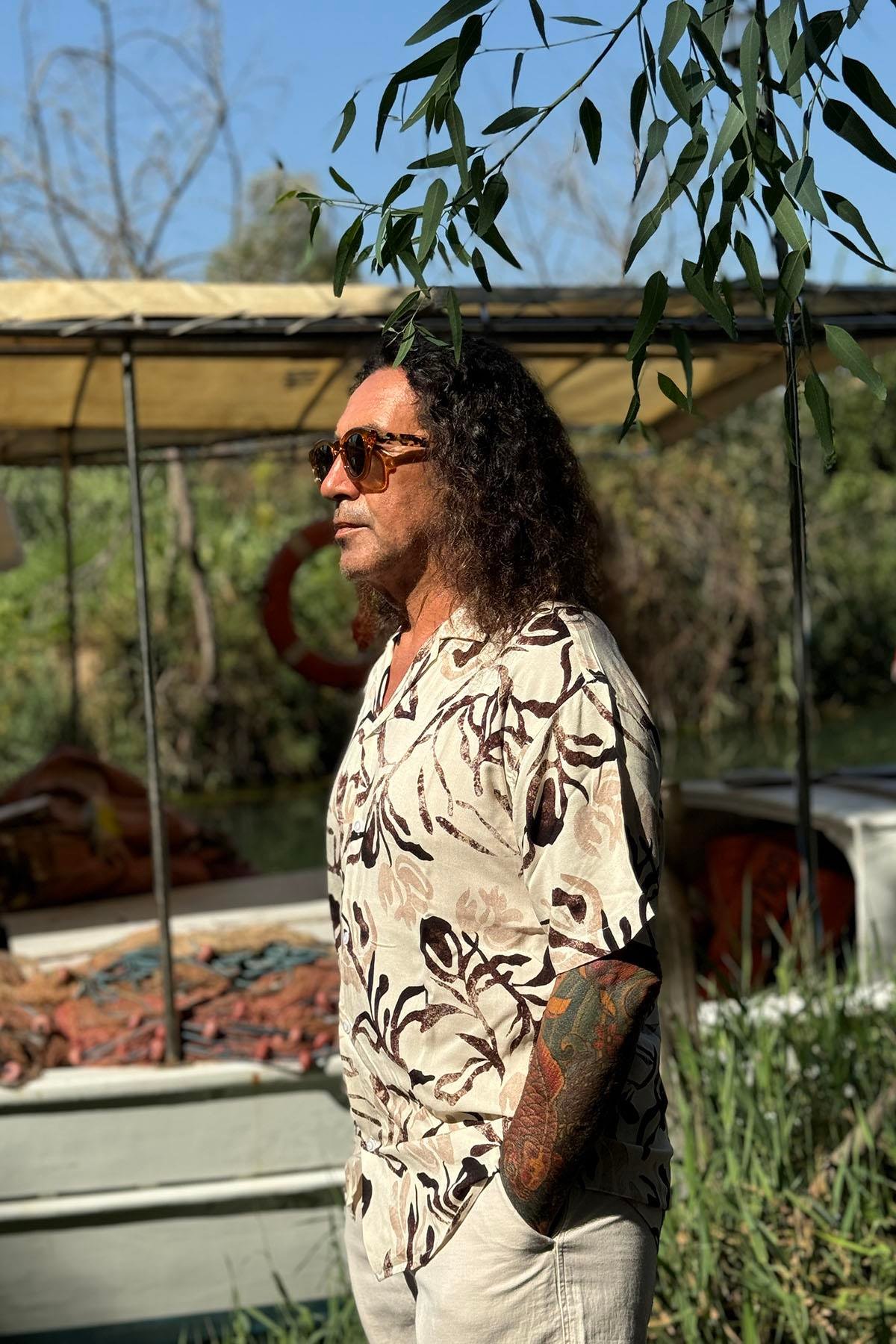 Ekru Desenli Kısa Kollu Erkek Gömlek - Şaman Butik Ekru Desenli Kısa Kollu Erkek Gömlek