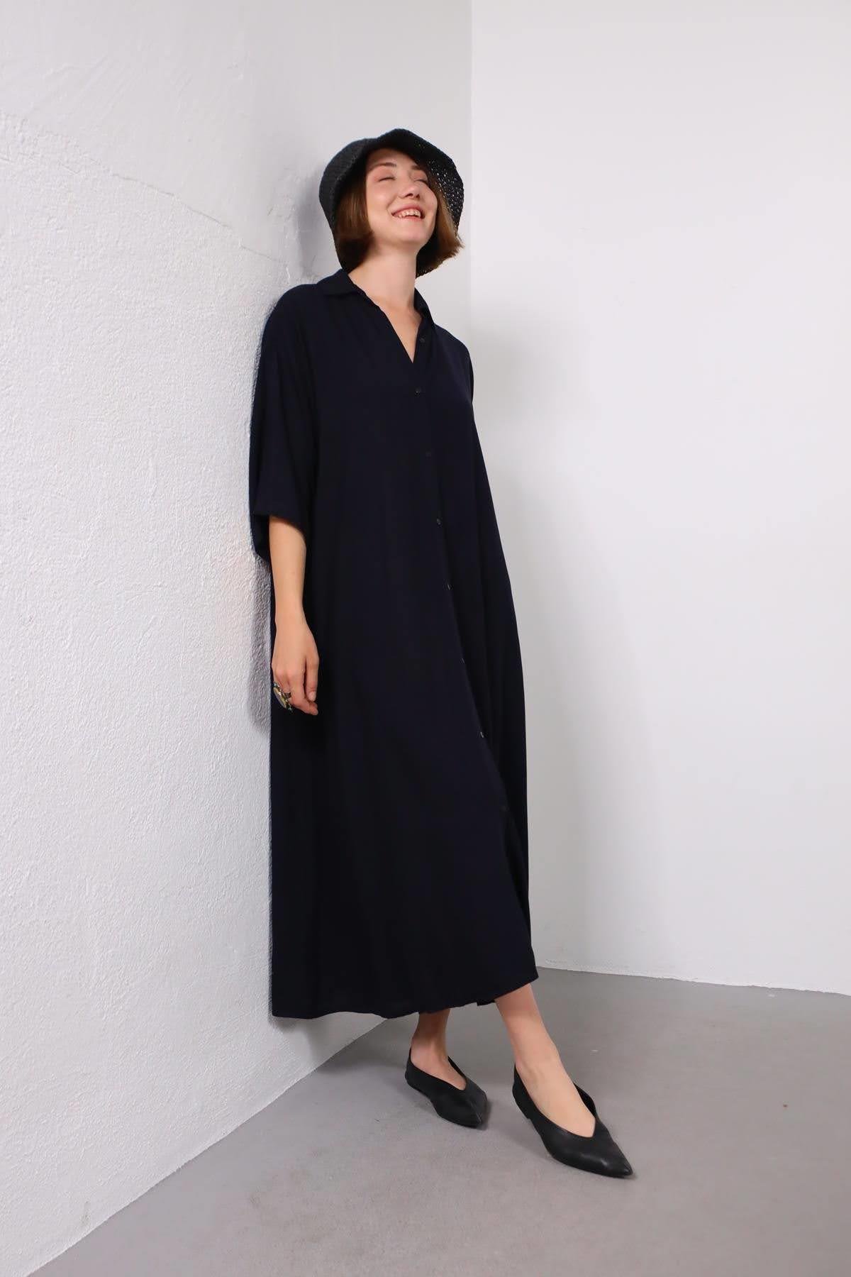  Lacivert Uzun Gömlek Elbise