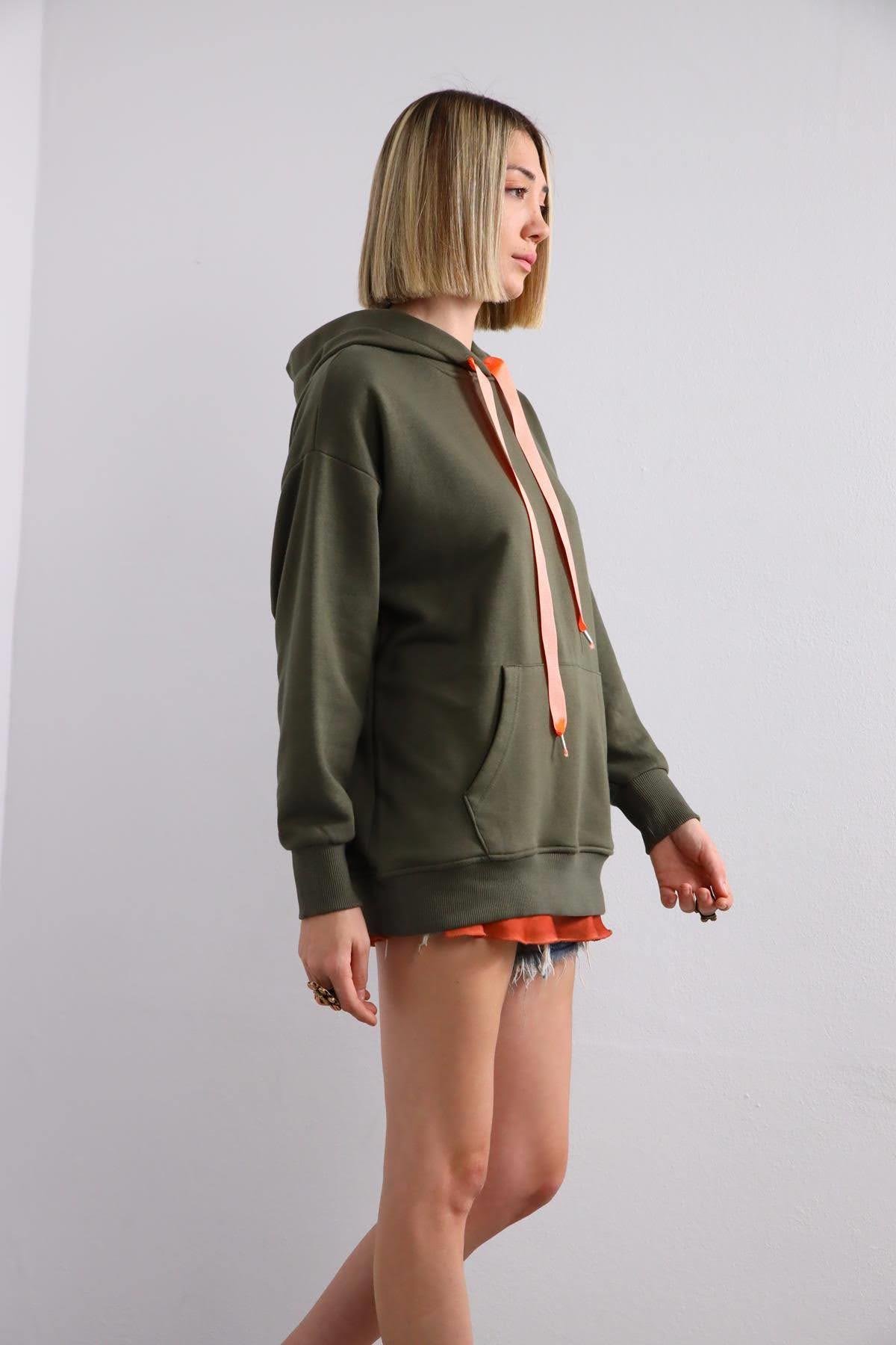 Khaki Kangaroo Pocket Hoodie - Saman Butik | Shop Online Khaki Kangaroo Pocket Hoodie