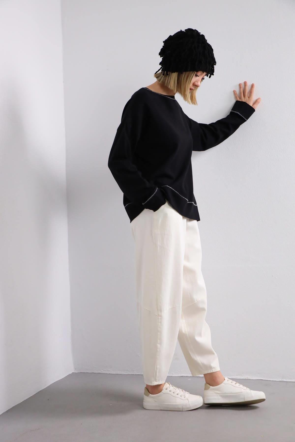 Ekru Dizi Çimalı Pantolon - Şaman Butik Ekru Dizi Çimalı Pantolon