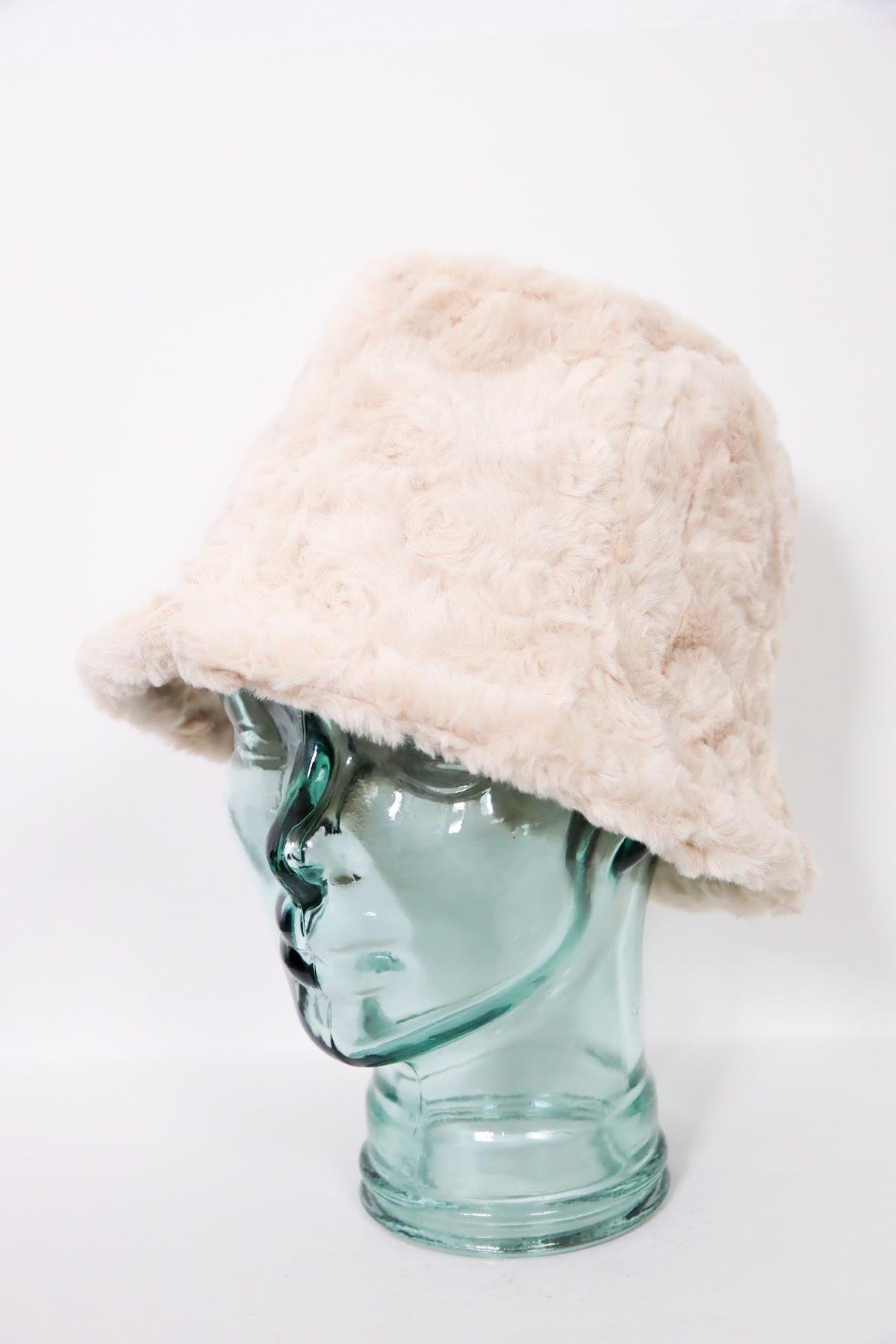  Krem Rengi Peluş Bucket Şapka