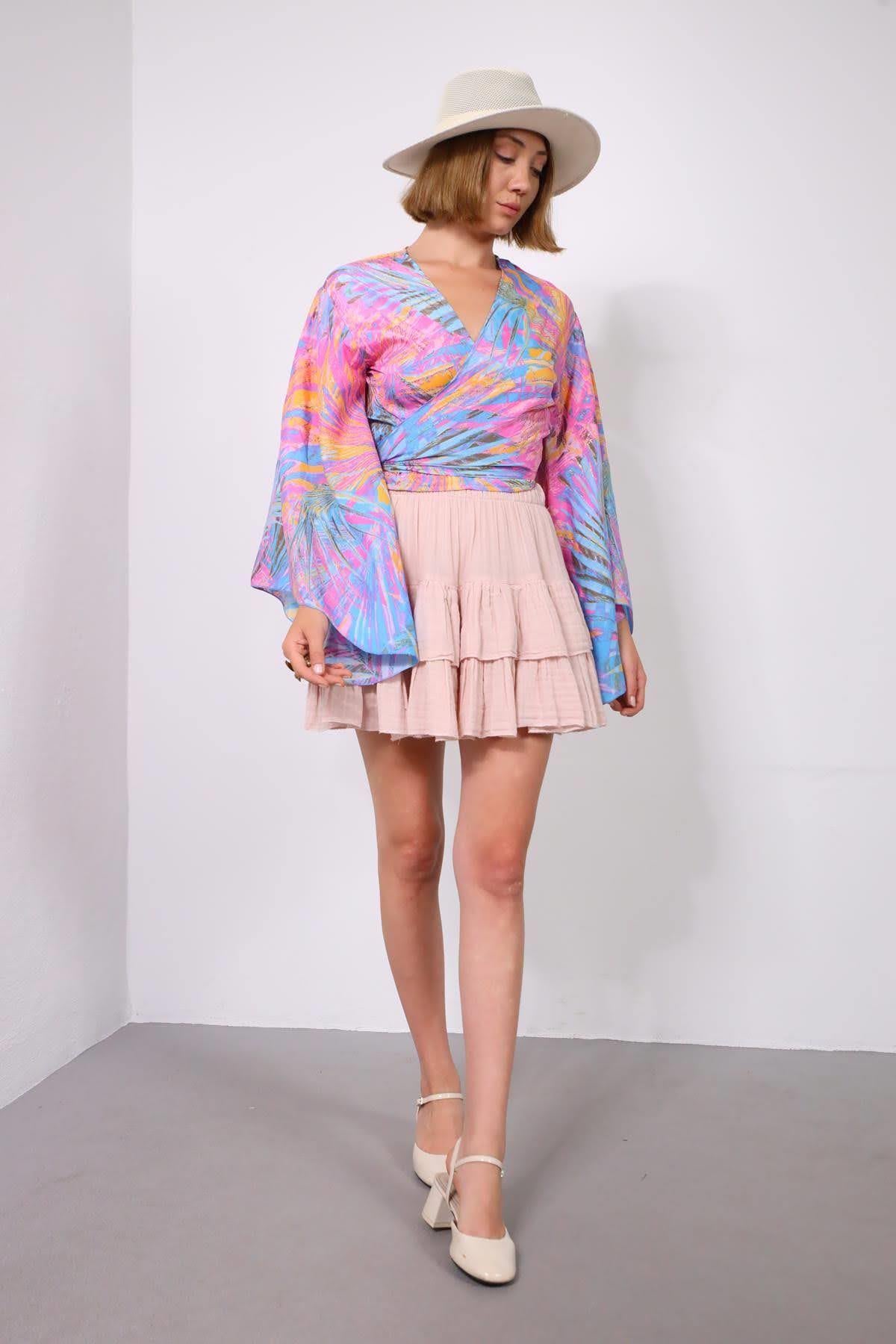 Pembe Yarasa Kol İpek Bolero - Şaman Butik Pembe Yarasa Kol İpek Bolero