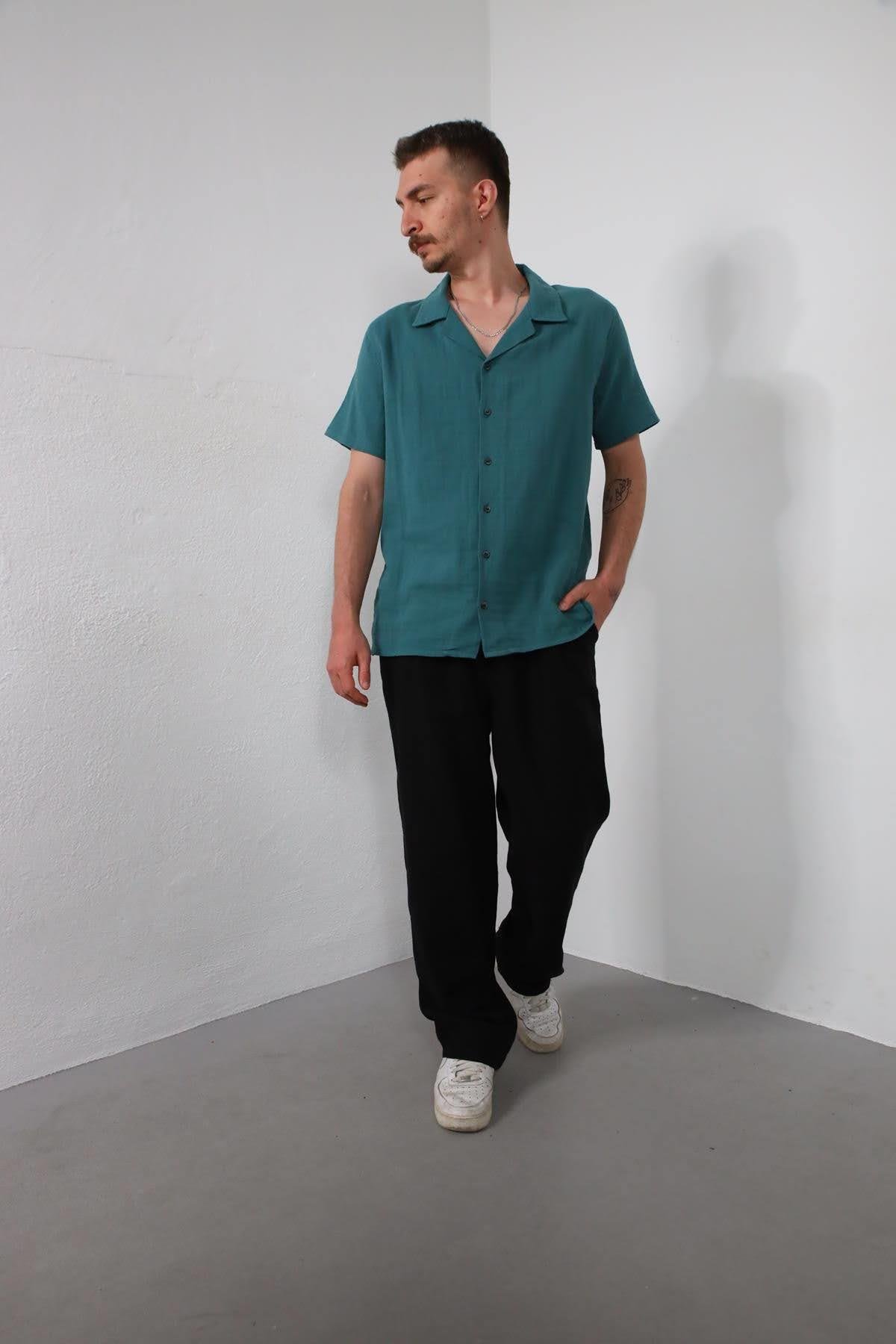  Siyah Beli Lastikli Pileli Pantolon