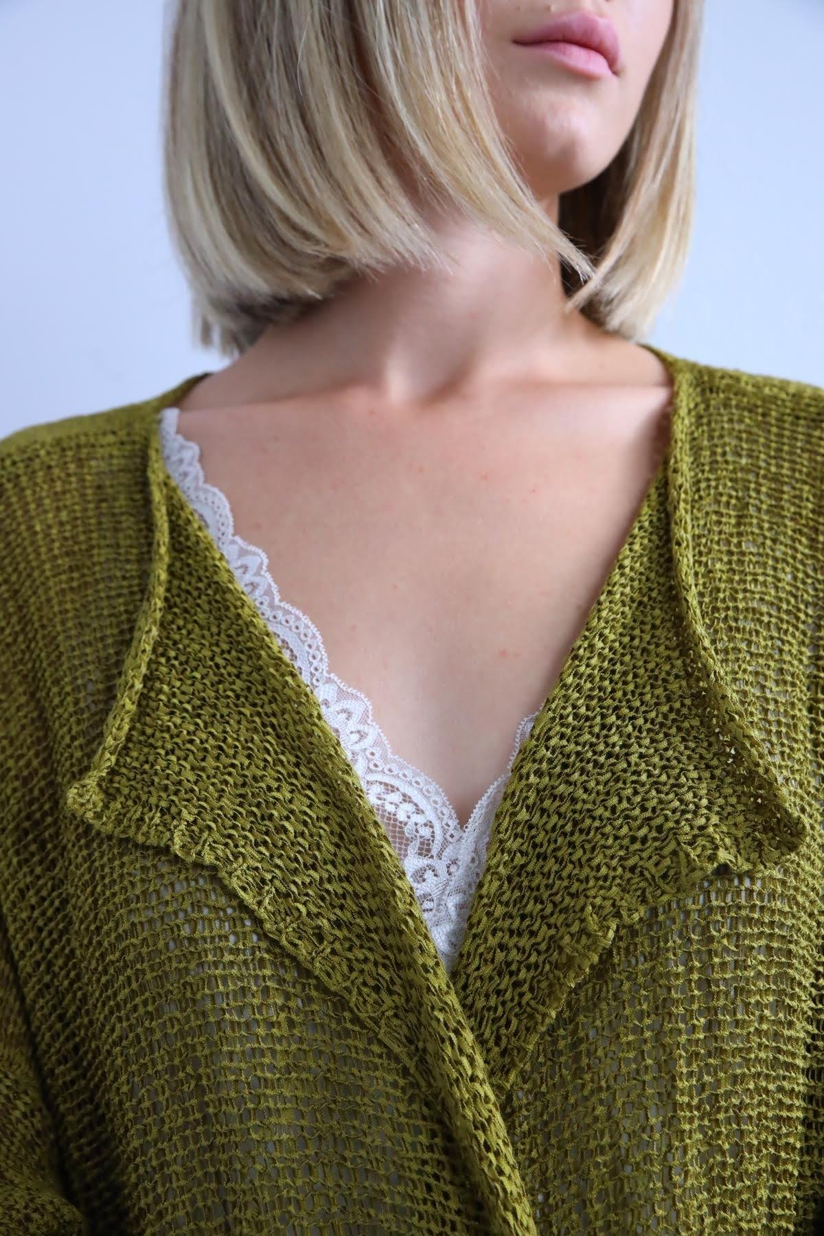  Yağ Yeşili Kısa Merserize Hırka