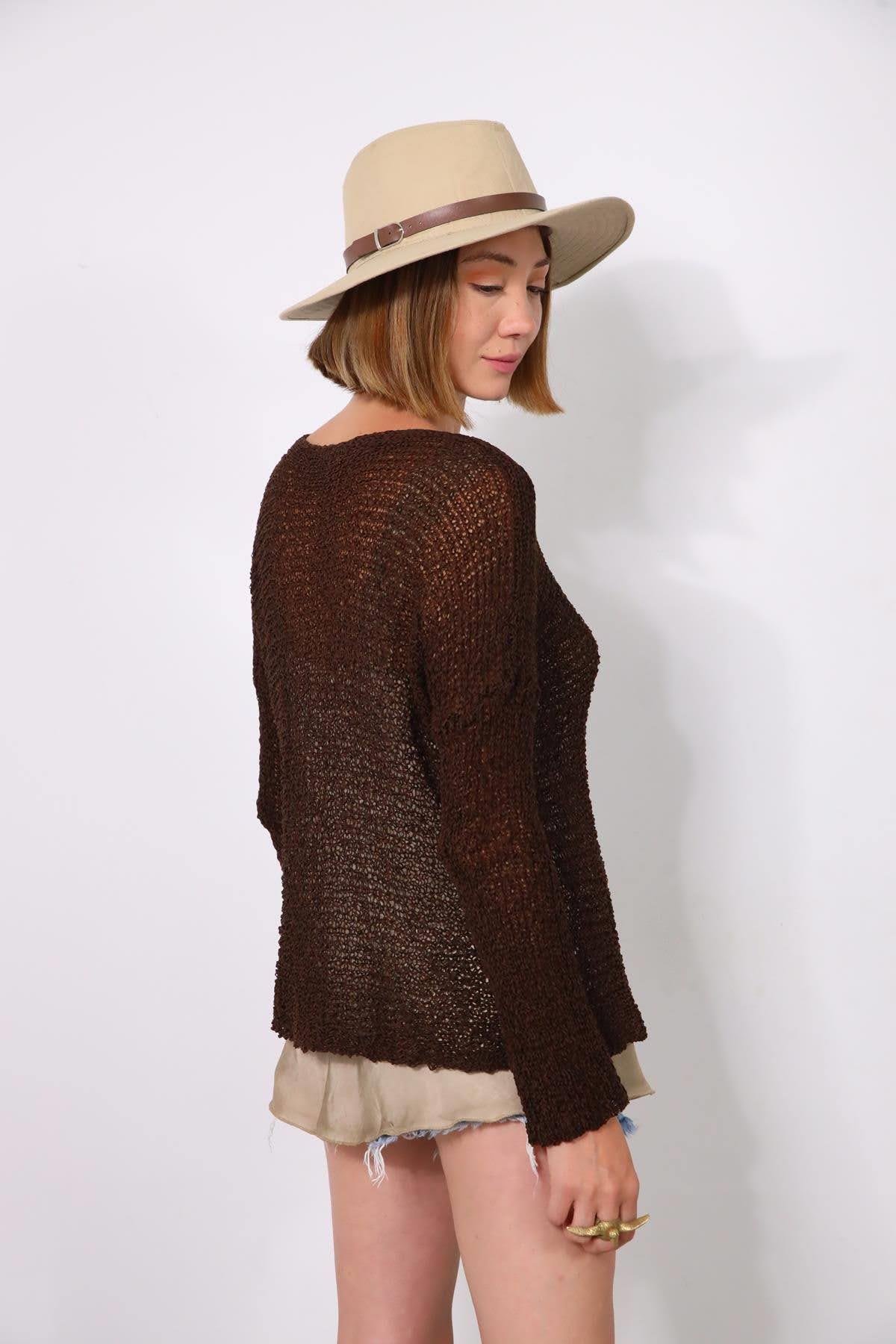 Kahverengi Merserize Bluz - Şaman Butik Kahverengi Merserize Bluz