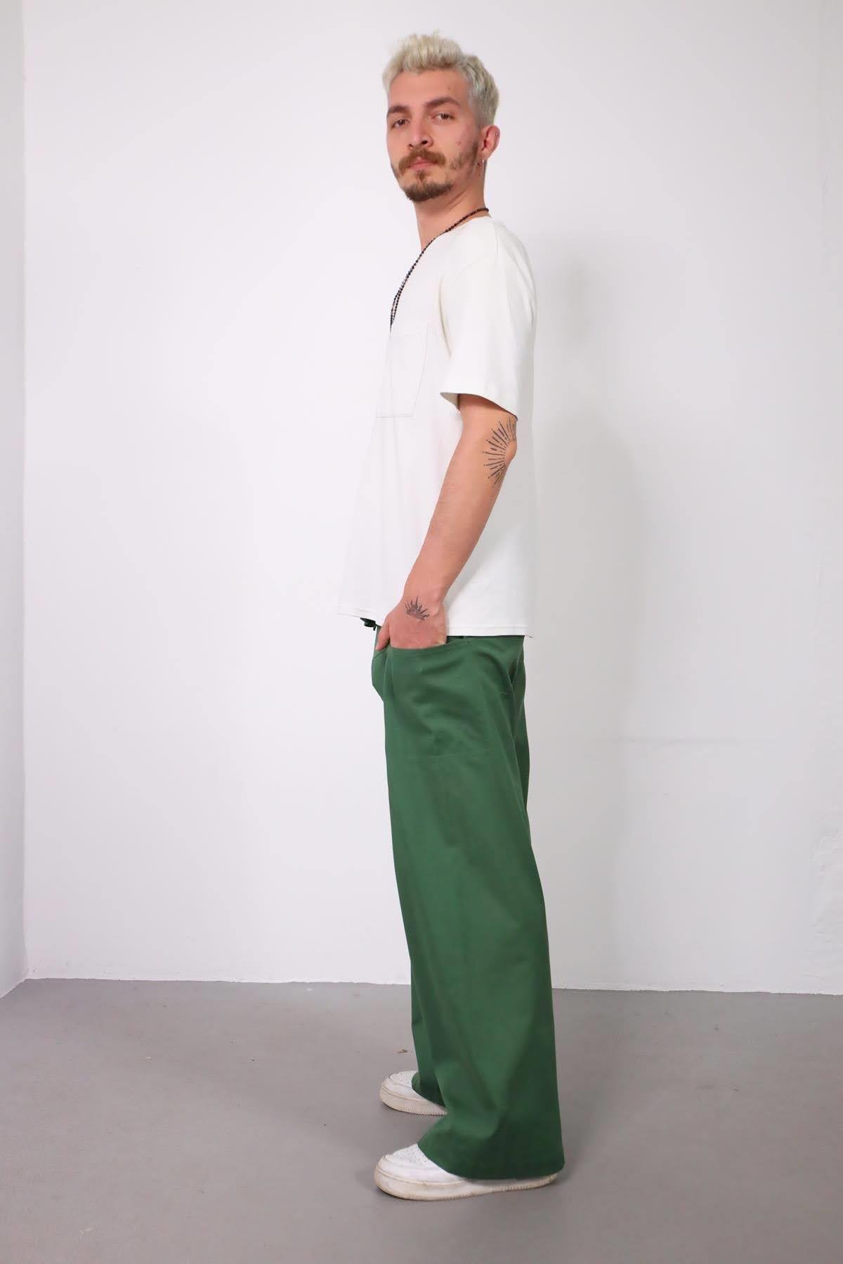  Yeşil Rahat Kesim Balıkçı Pantolon