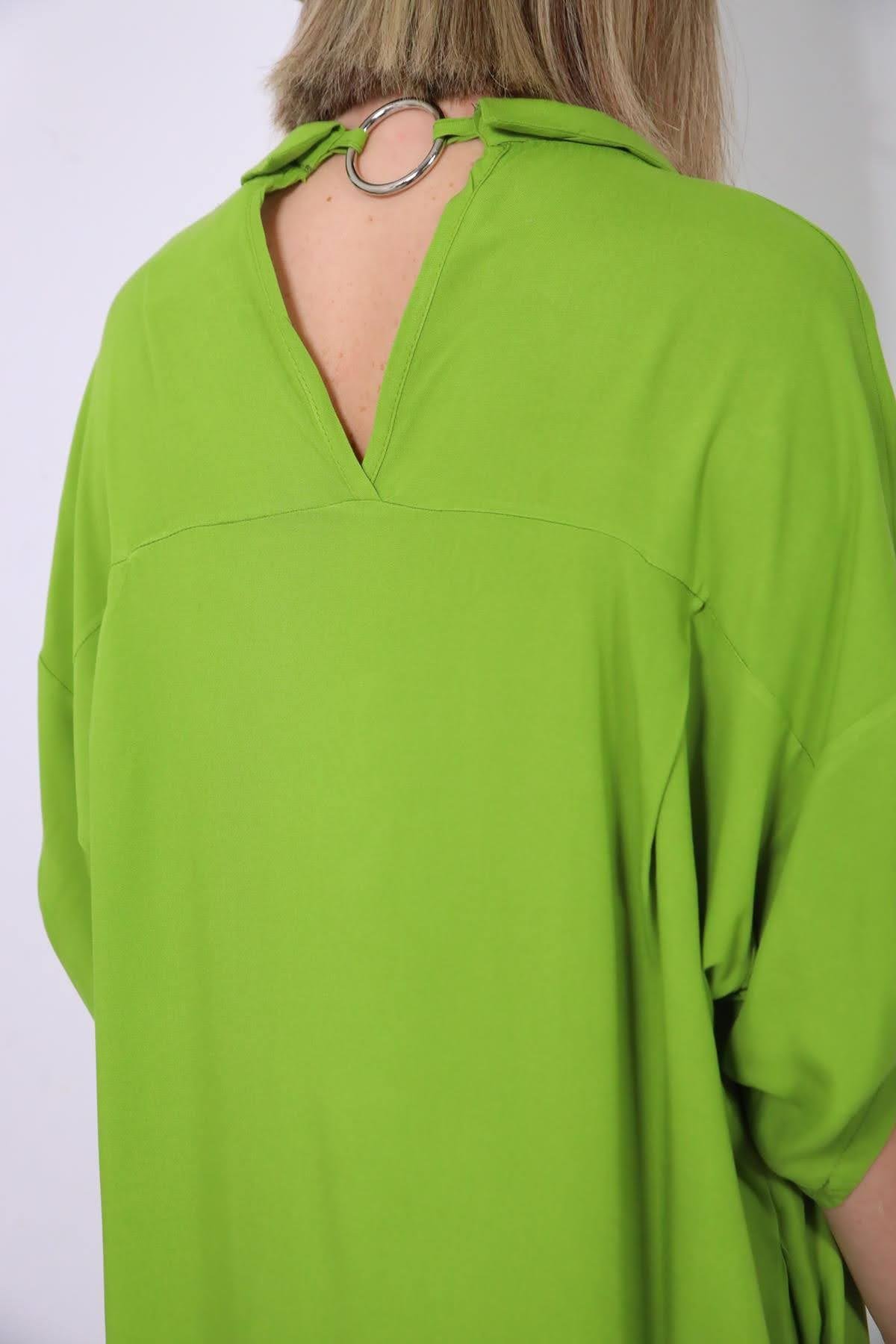 Light Green Ring Detailed Back Shirt Dress - Saman Butik | Shop Online Light Green Ring Detailed Back Shirt Dress