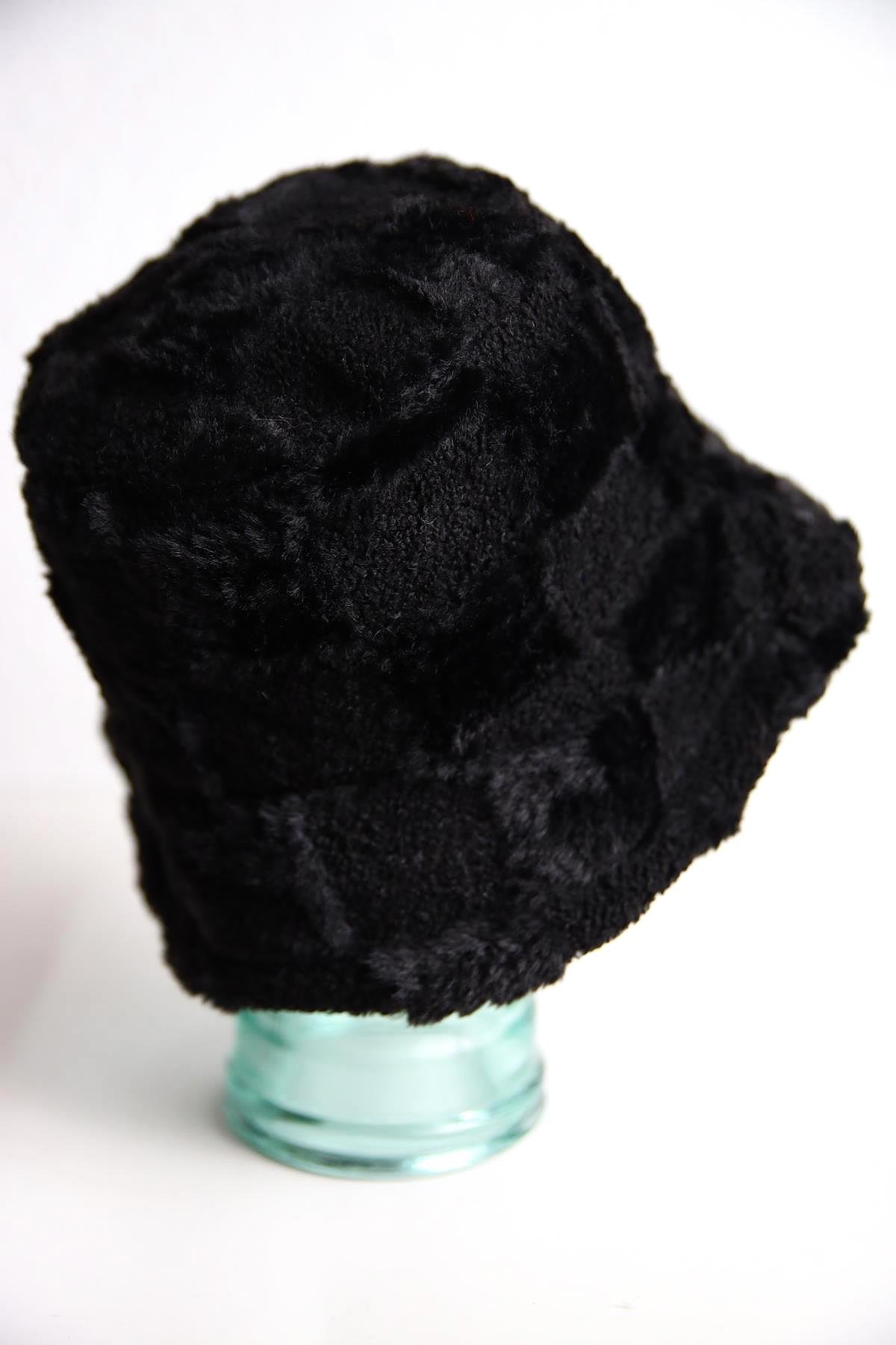  Siyah Peluş Bucket Şapka