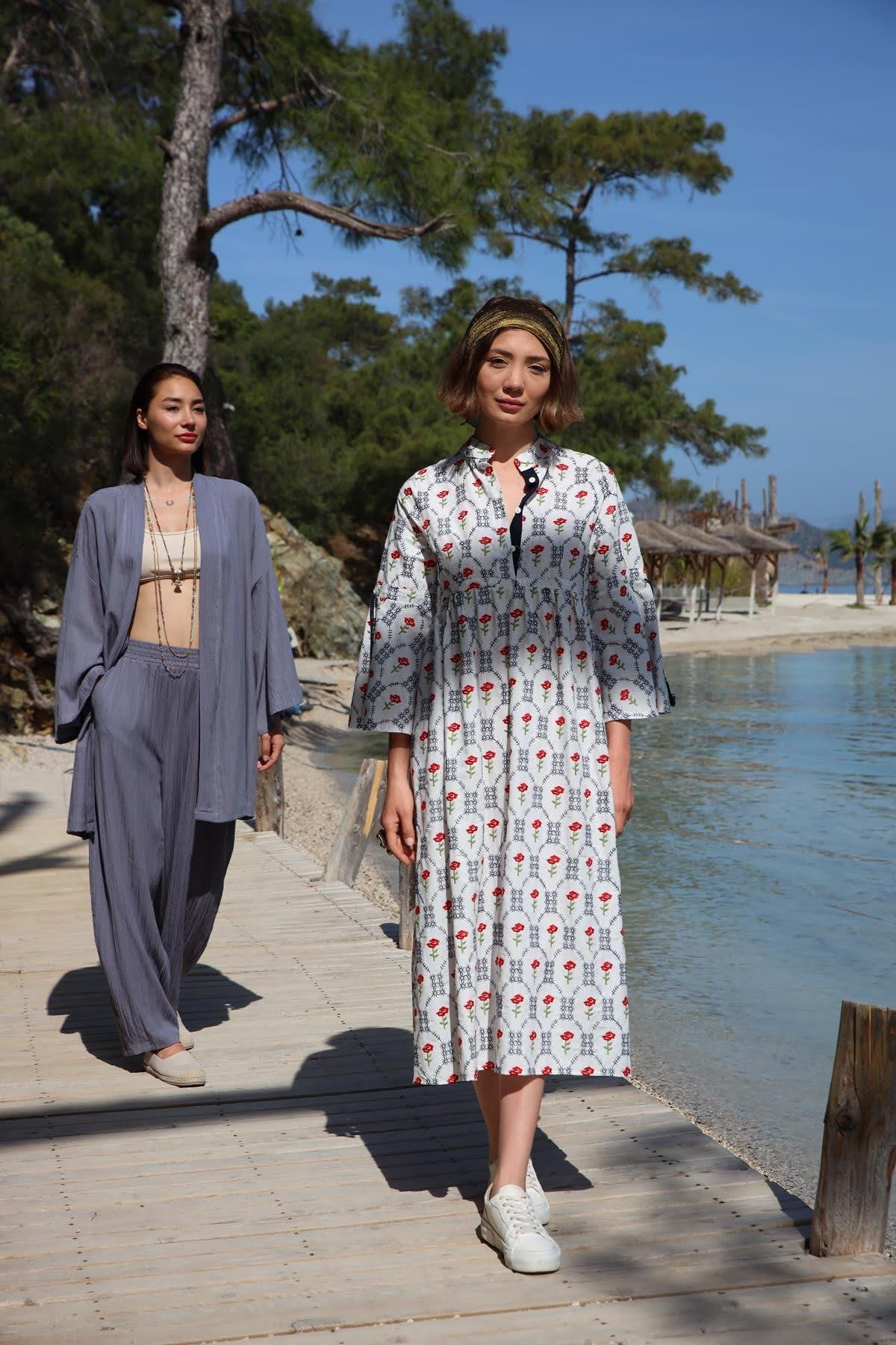 Smoken Seersucker Kimono Trousers Set Smoken Seersucker Kimono Trousers Set