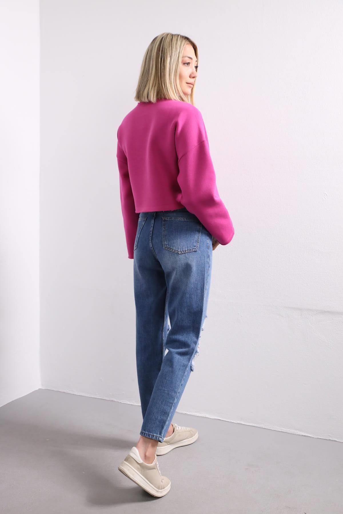  Fuşya Salaş Crop Sweat