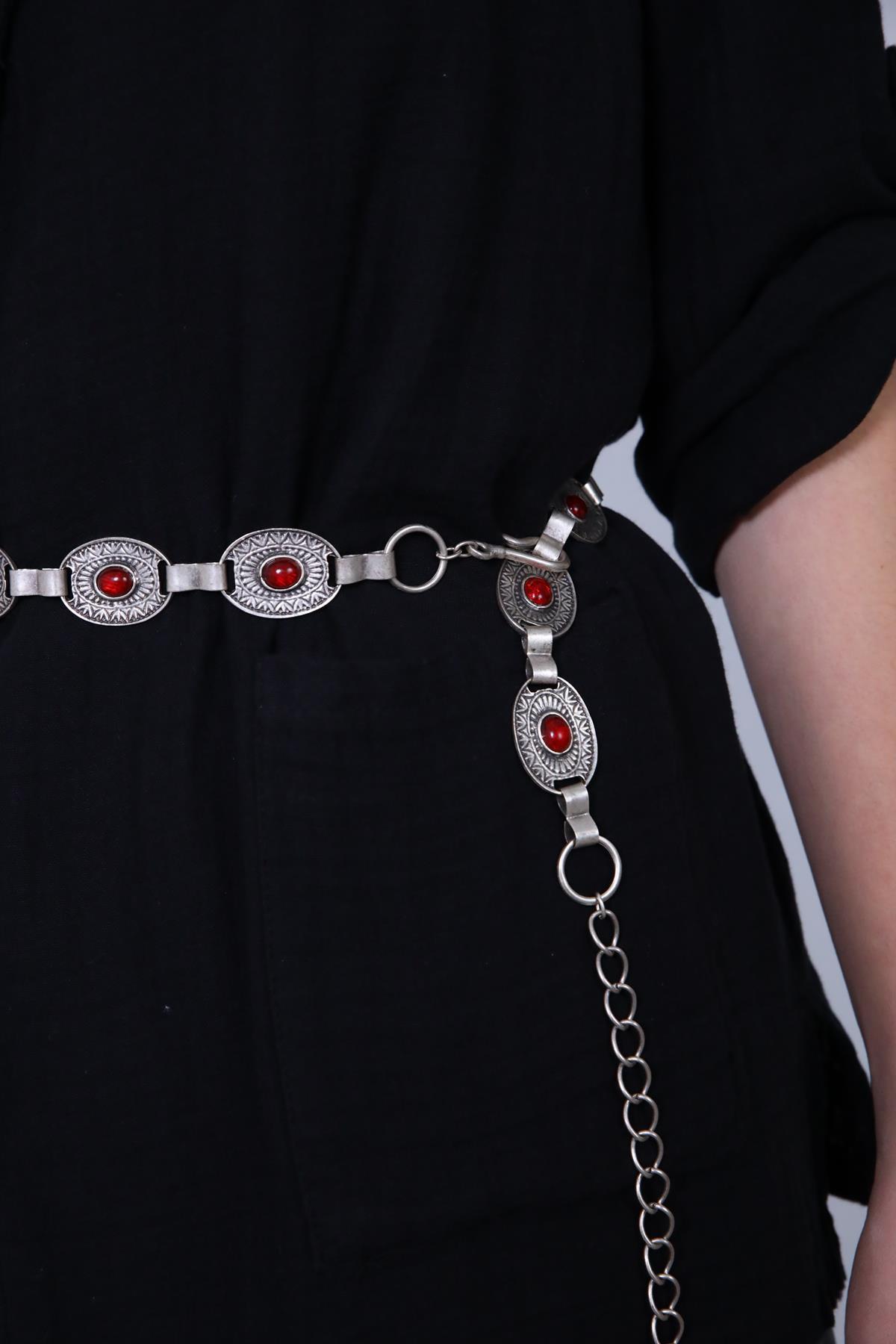 Red Natural Stone Design Belt - Saman Butik | Shop Online Red Natural Stone Design Belt