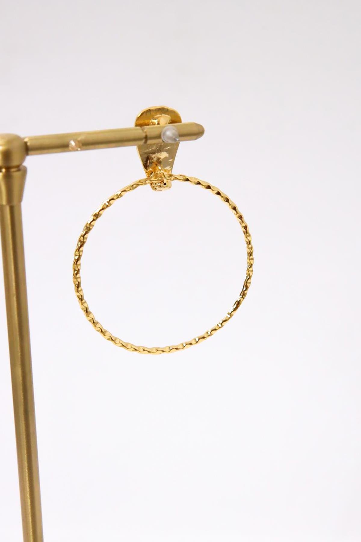 Deniz Kabuğu Detaylı Halka Altın Kaplama Küpe - Şaman Butik Deniz Kabuğu Detaylı Halka Altın Kaplama Küpe