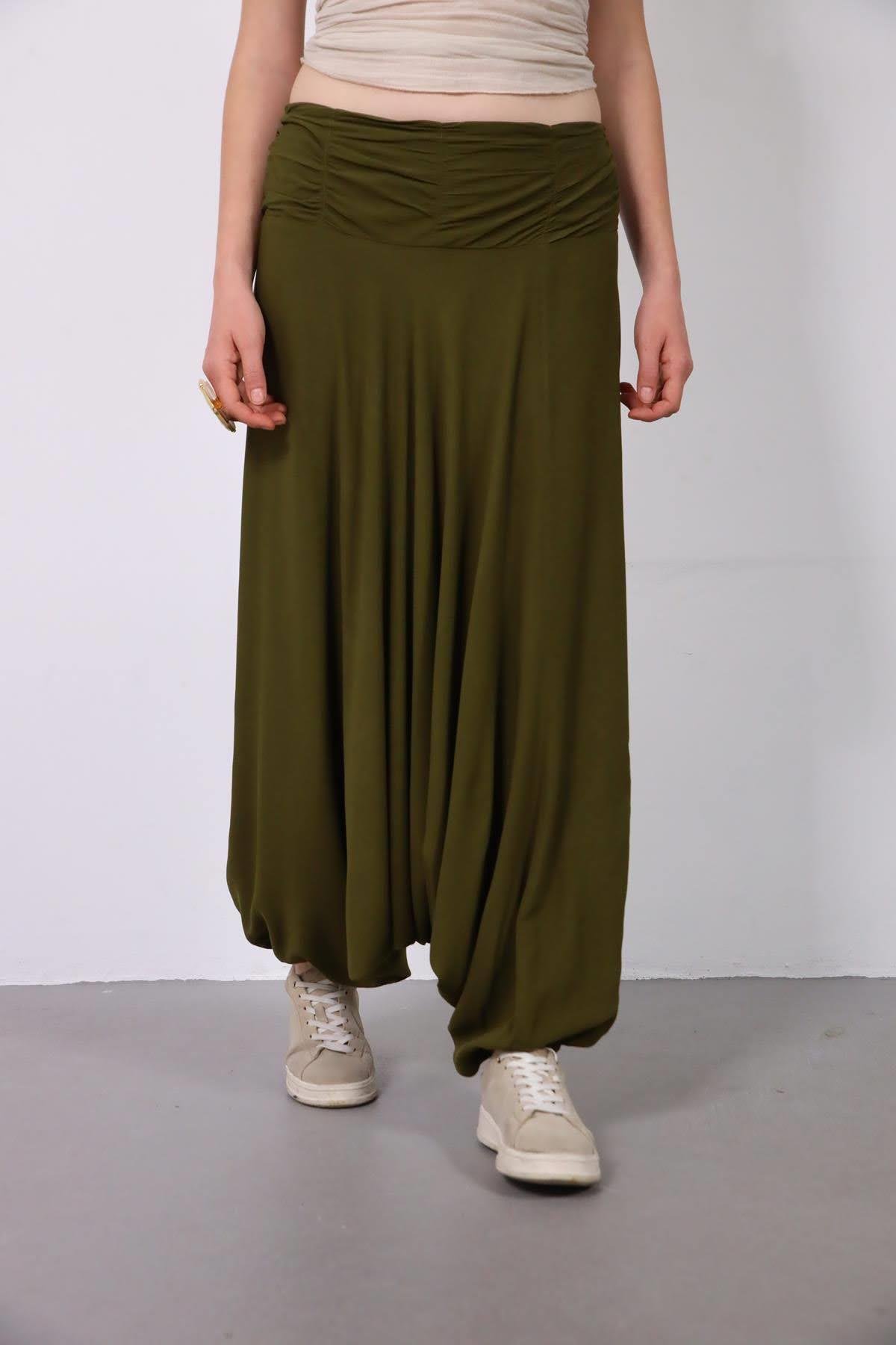  Yeşil Drape Düşük Ağlı Şalvar