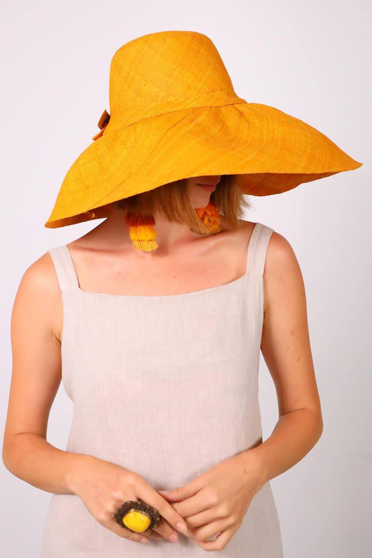  Turuncu Rafya Şapka