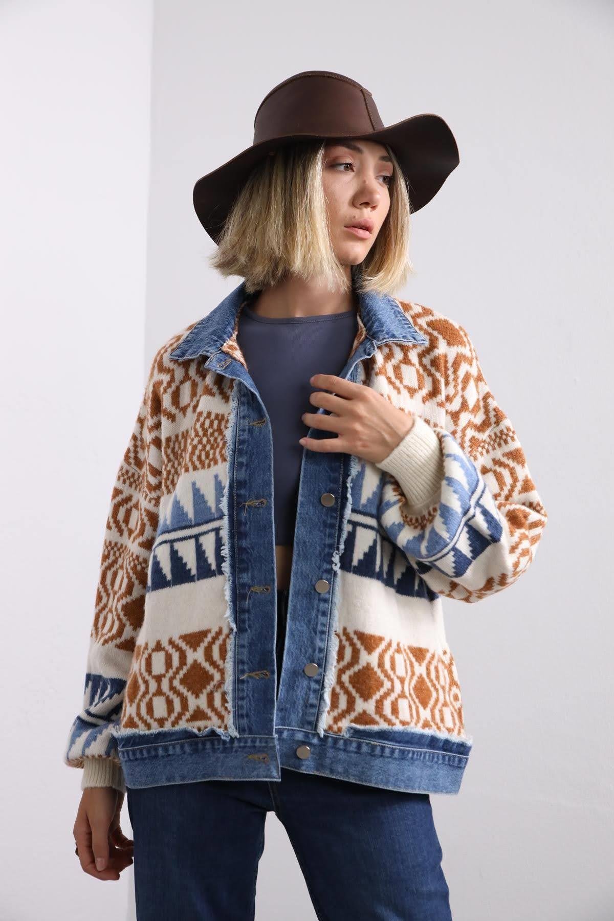  Bej Kot Detaylı Triko Ceket