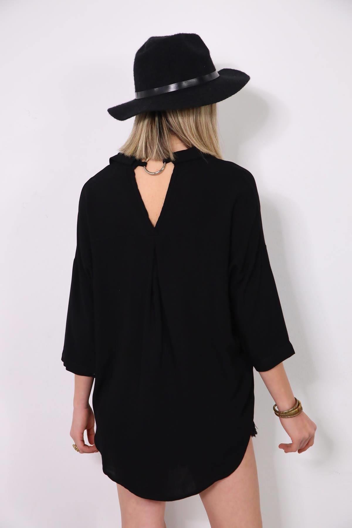Black Ring Detailed Back Shirt - Saman Butik | Shop Online Black Ring Detailed Back Shirt