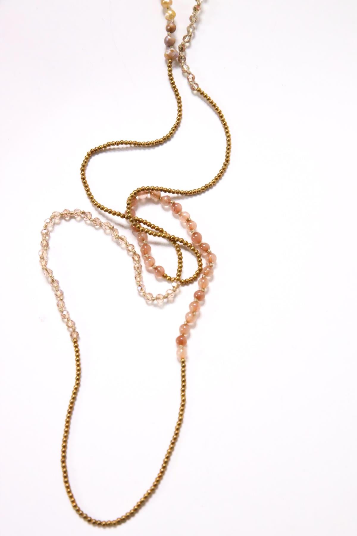  Bronz Pembe İnci Uzun Kolye