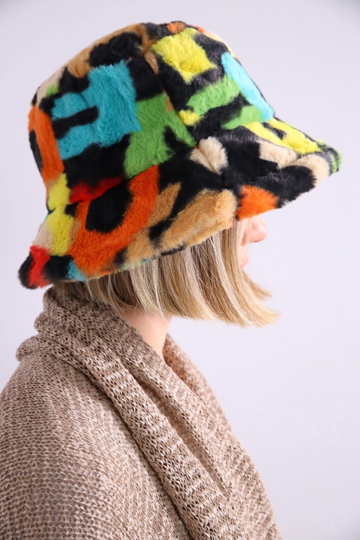 Renkli Peluş Bucket Şapka - Şaman Butik Renkli Peluş Bucket Şapka